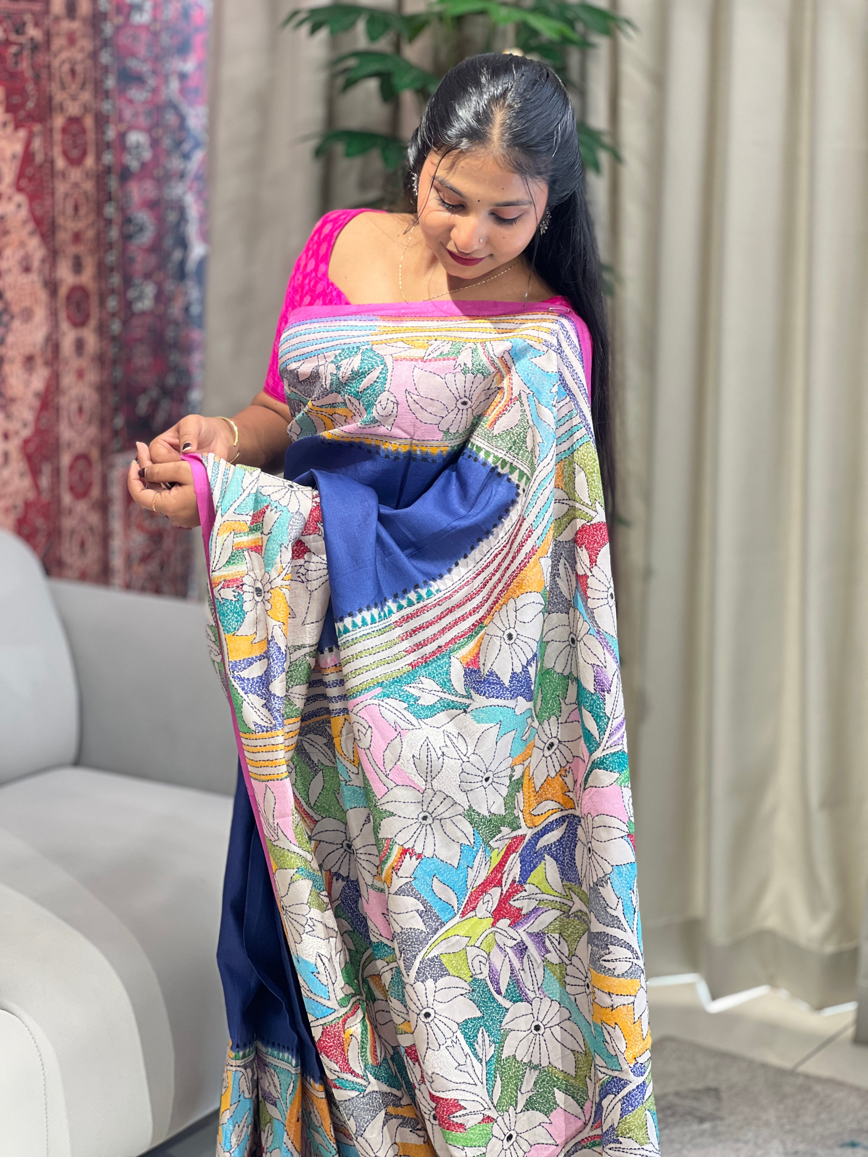 Nakshi Kantha Embroidered Desi Tussar Saree | AYD142