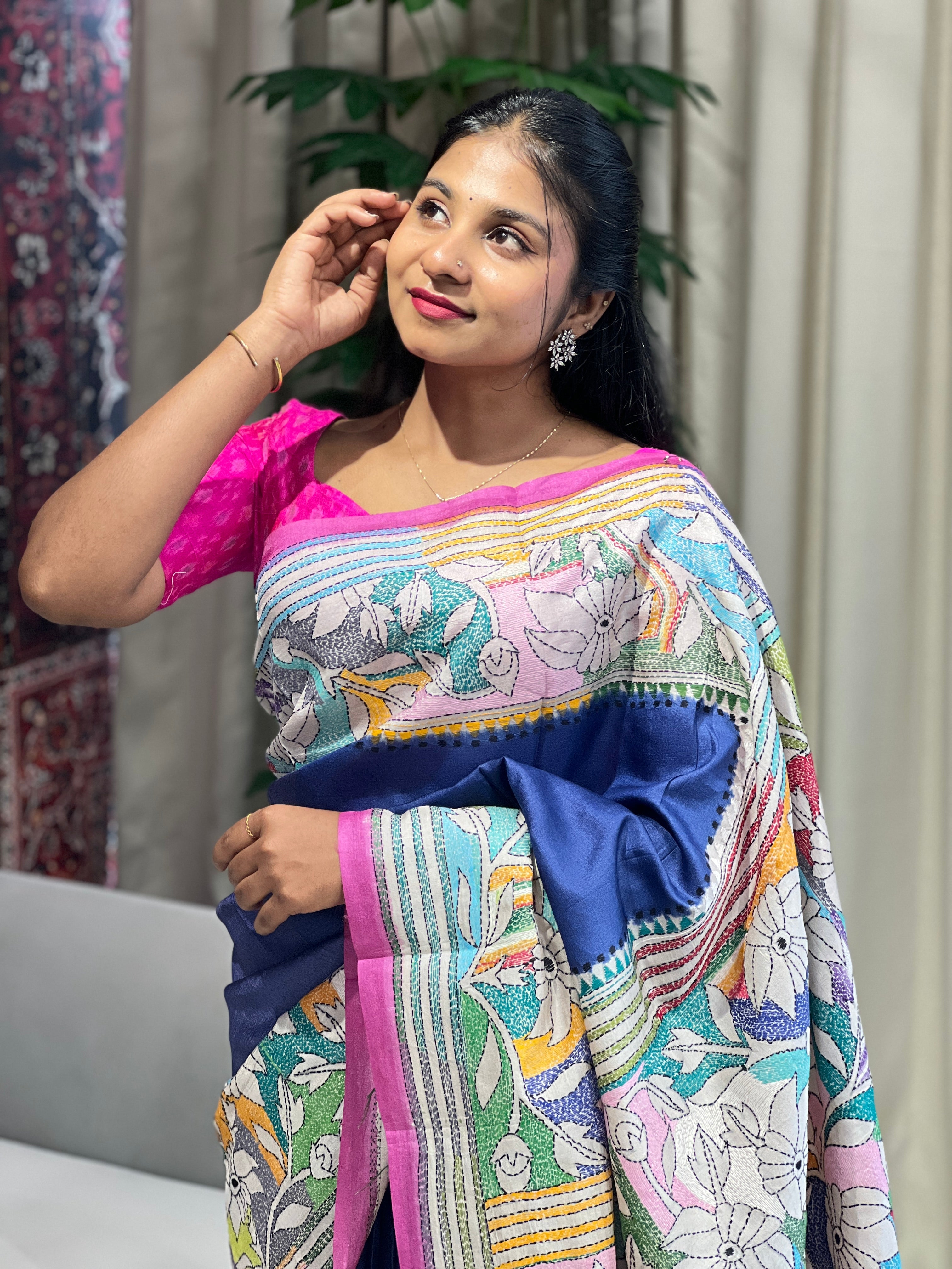 Nakshi Kantha Embroidered Desi Tussar Saree | AYD142