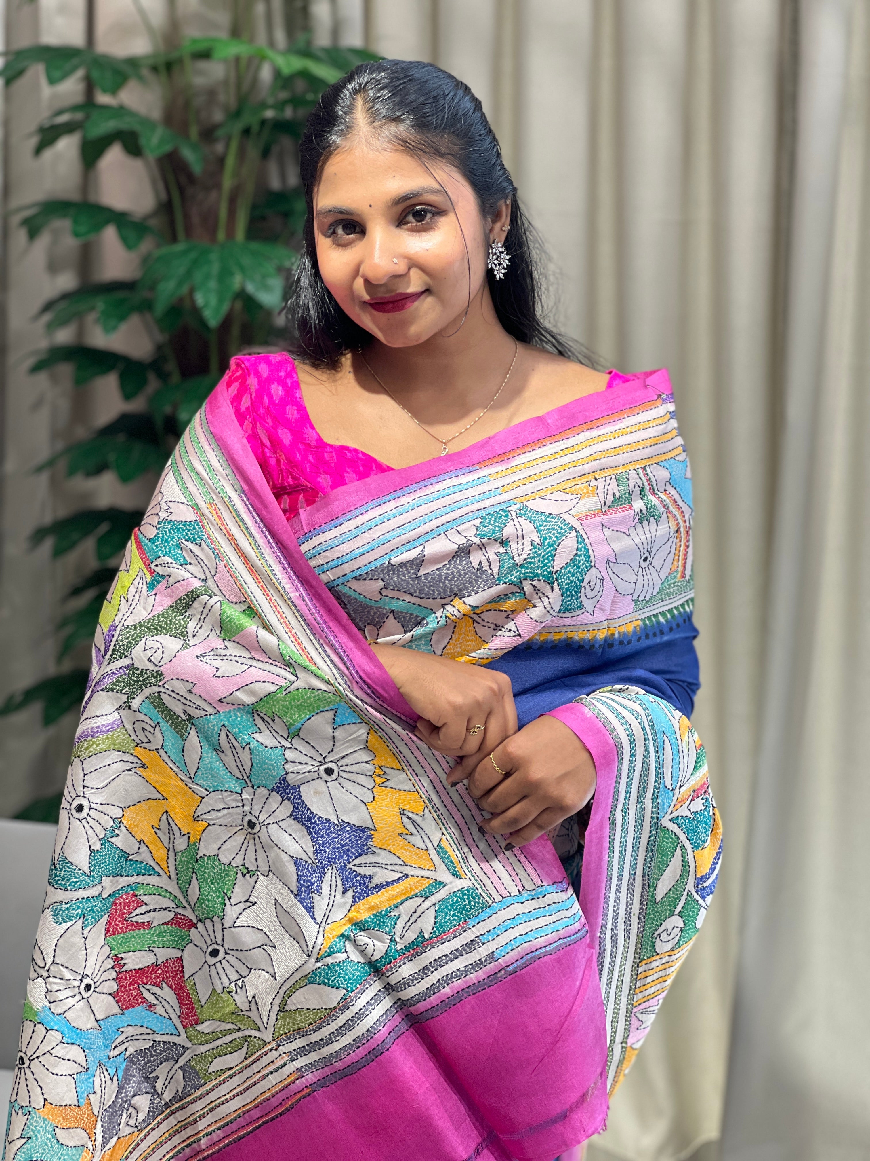 Nakshi Kantha Embroidered Desi Tussar Saree | AYD142