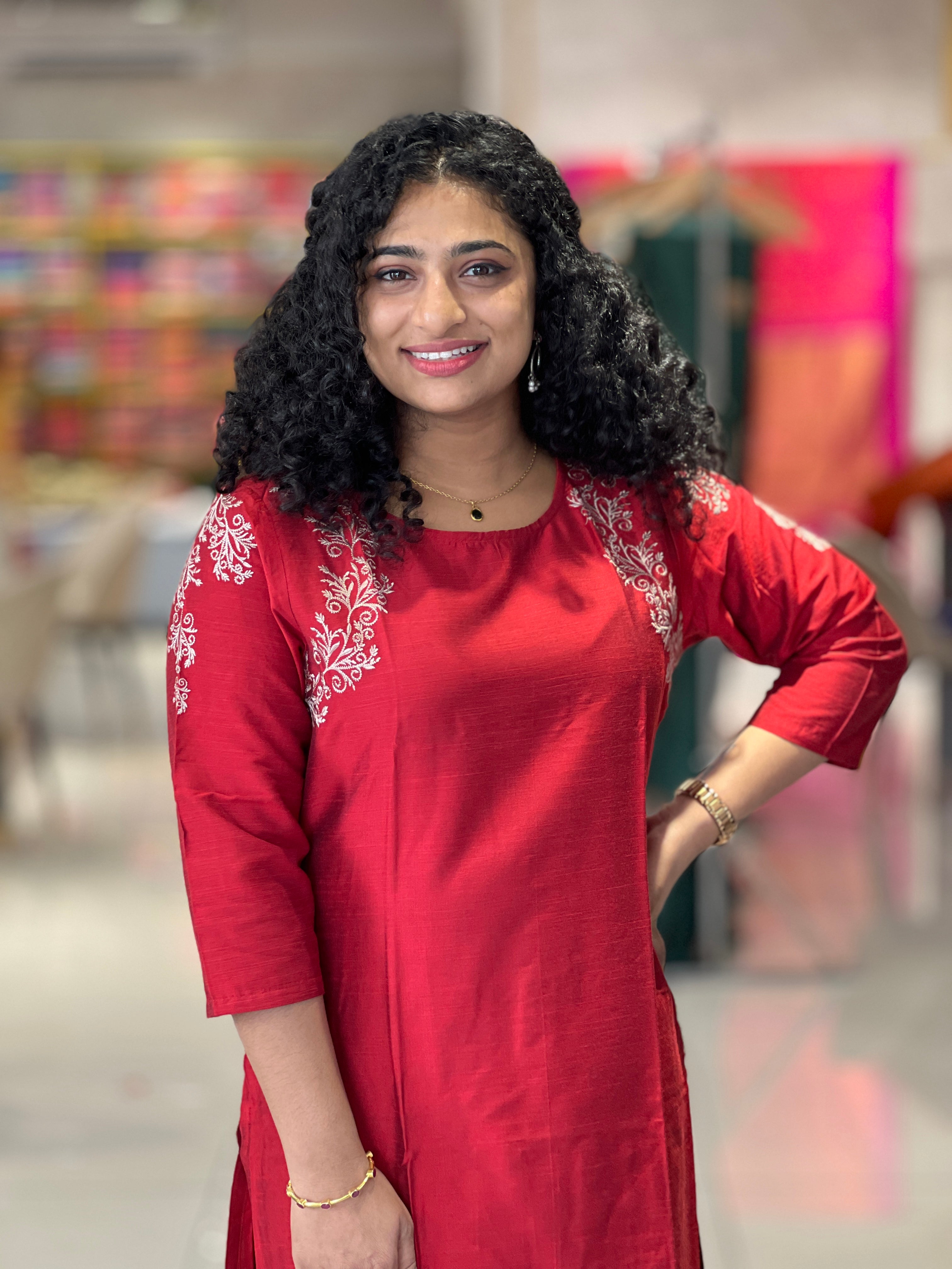 Floral Embroidery Slub Silk Kurta | RGA282