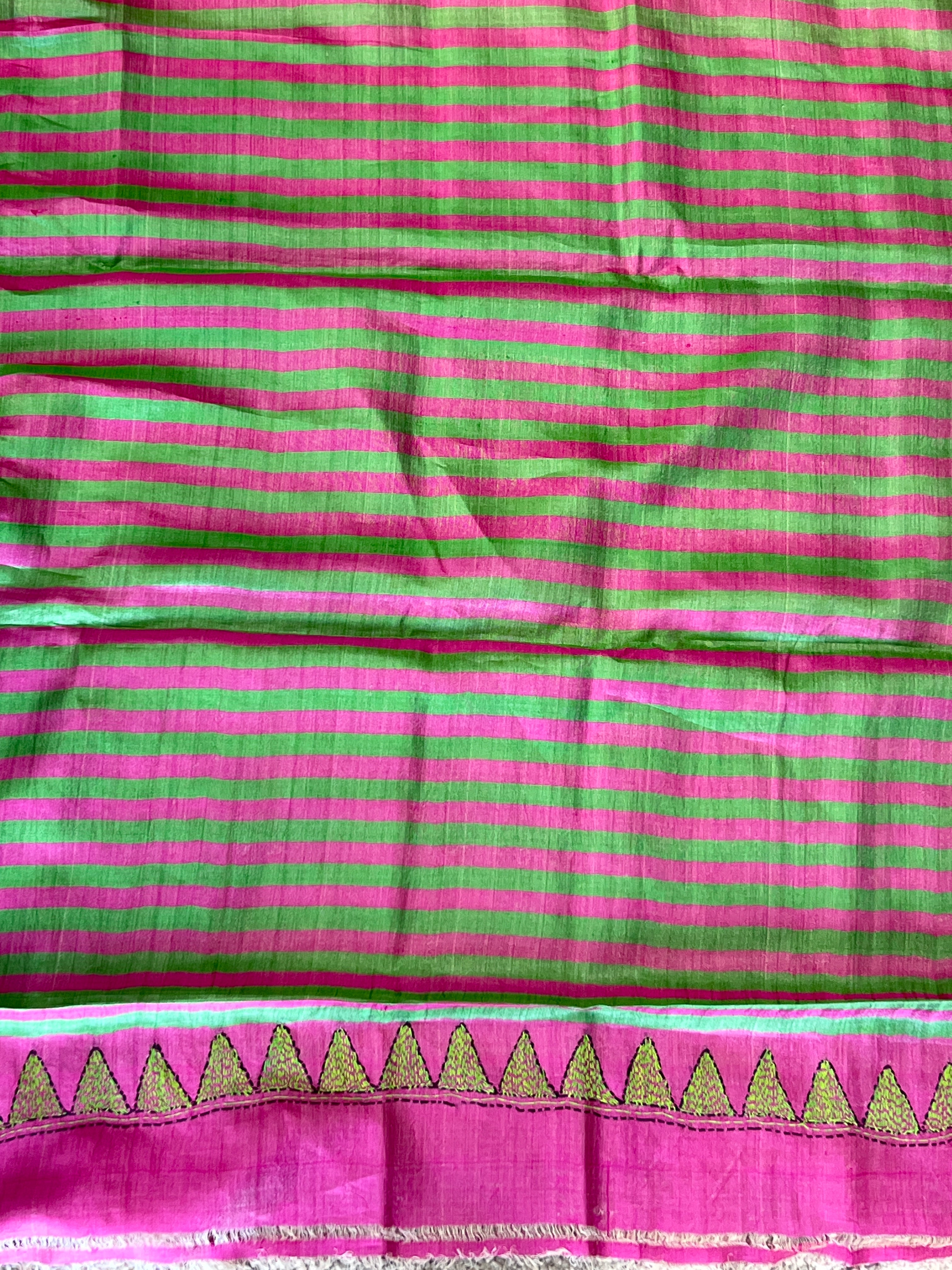 Hand Kantha Embroidered Pure Tussar Saree | AYD144