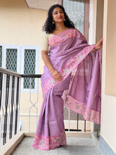 Machine Embroidery With  Scallop Pattern Pure Tussar Saree | SBS642