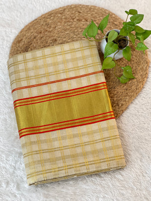 Check Weaving Patterned Tissue Saree | GAT335