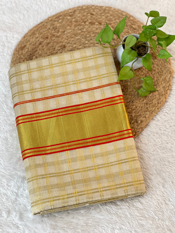 Check Weaving Patterned Tissue Saree | GAT335