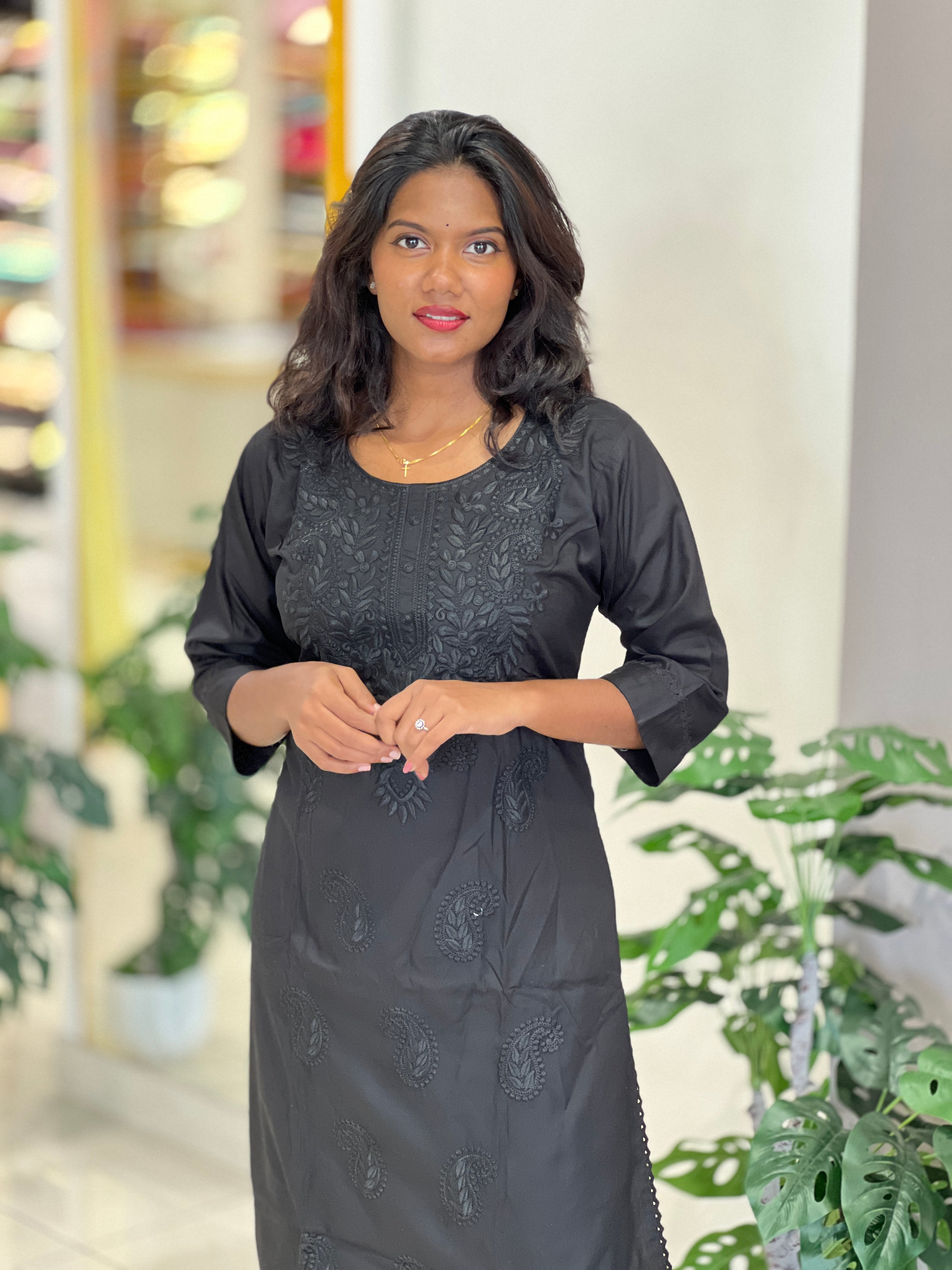 Computerized Lucknowi Embroidery Detailed Cotton Kurta Set | YV130