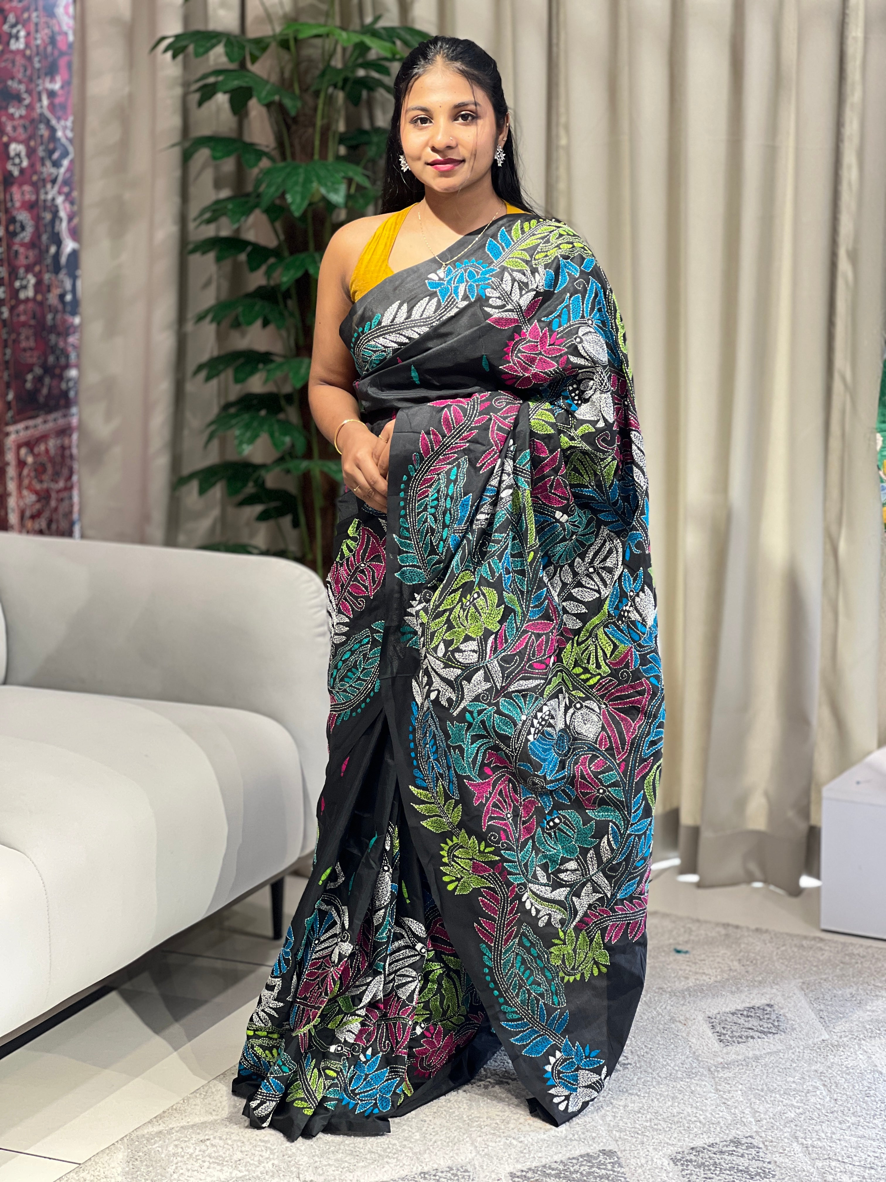 Nakshi Kantha Embroidered Bangalore Silk Saree | AYD143