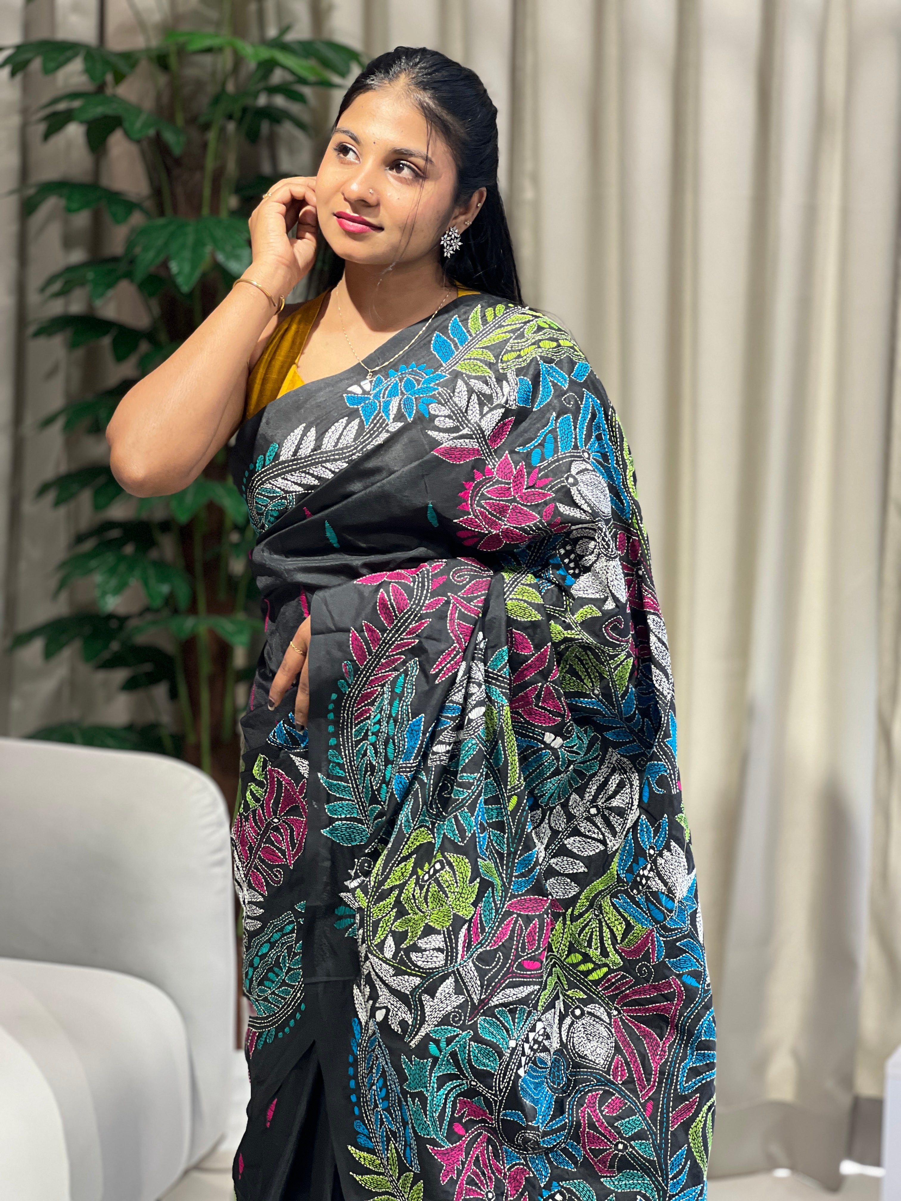 Nakshi Kantha Embroidered Bangalore Silk Saree | AYD143