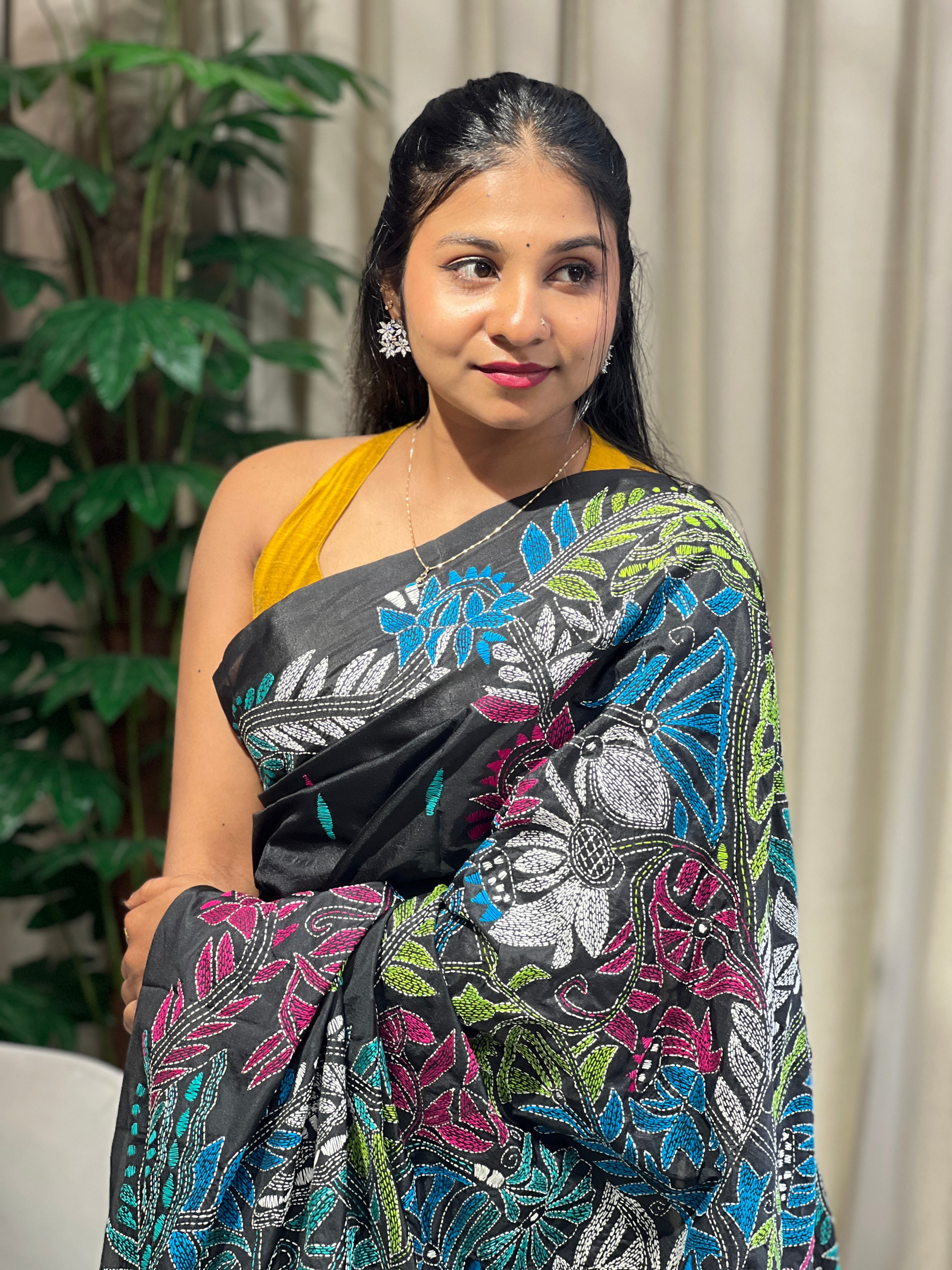 Nakshi Kantha Embroidered Bangalore Silk Saree | AYD143