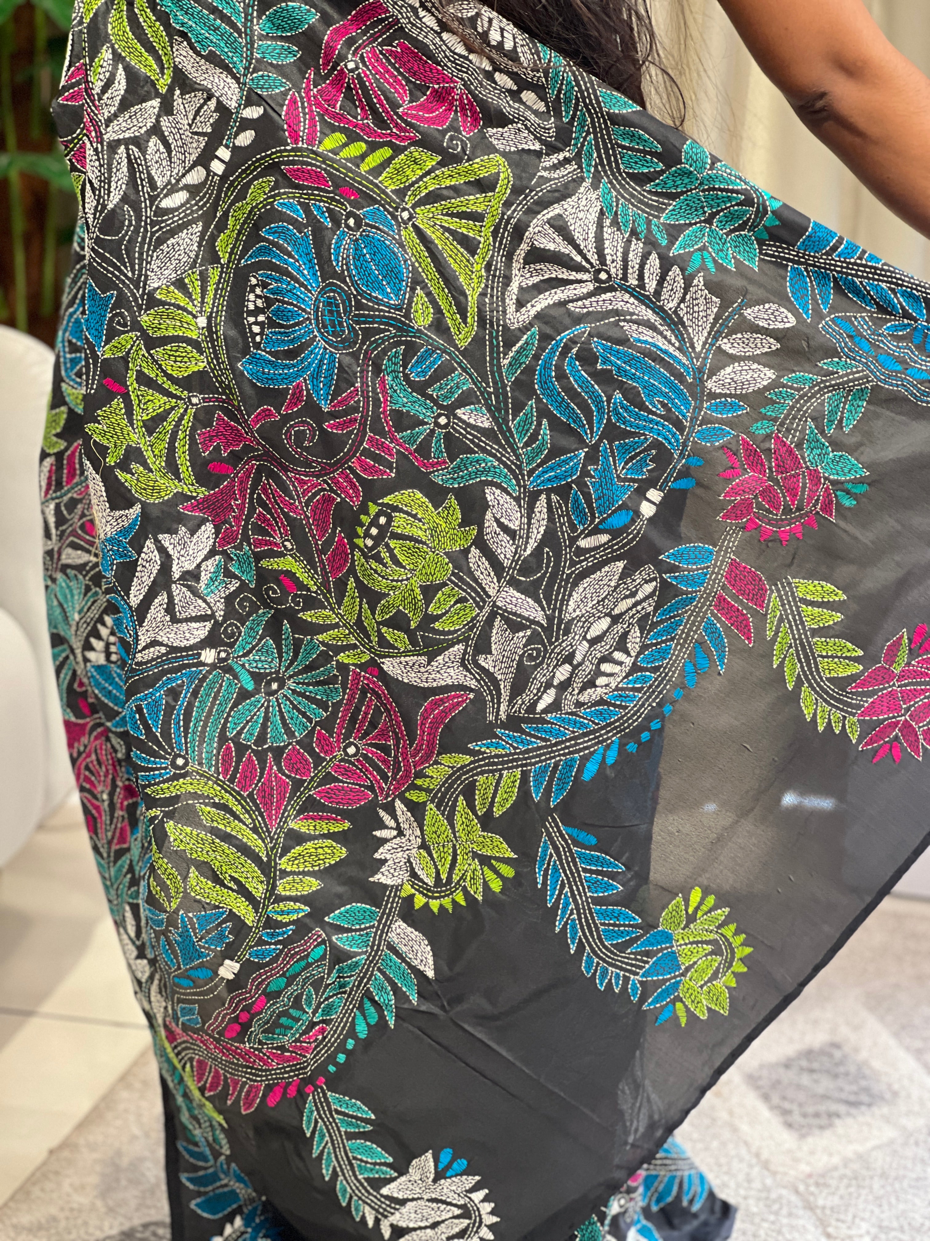 Nakshi Kantha Embroidered Bangalore Silk Saree | AYD143