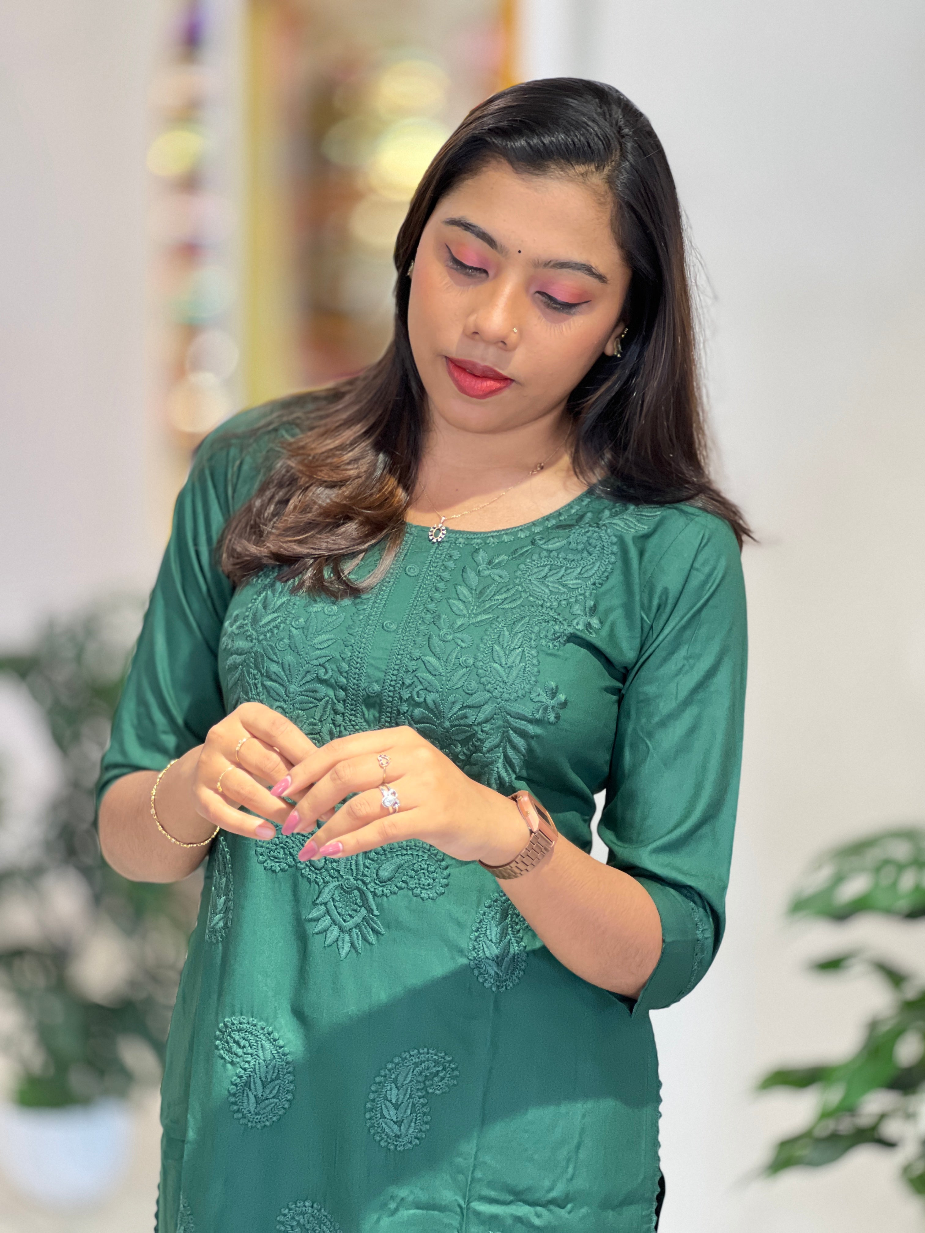 Computerized Lucknowi Embroidery Detailed Cotton Kurta Set | YV129