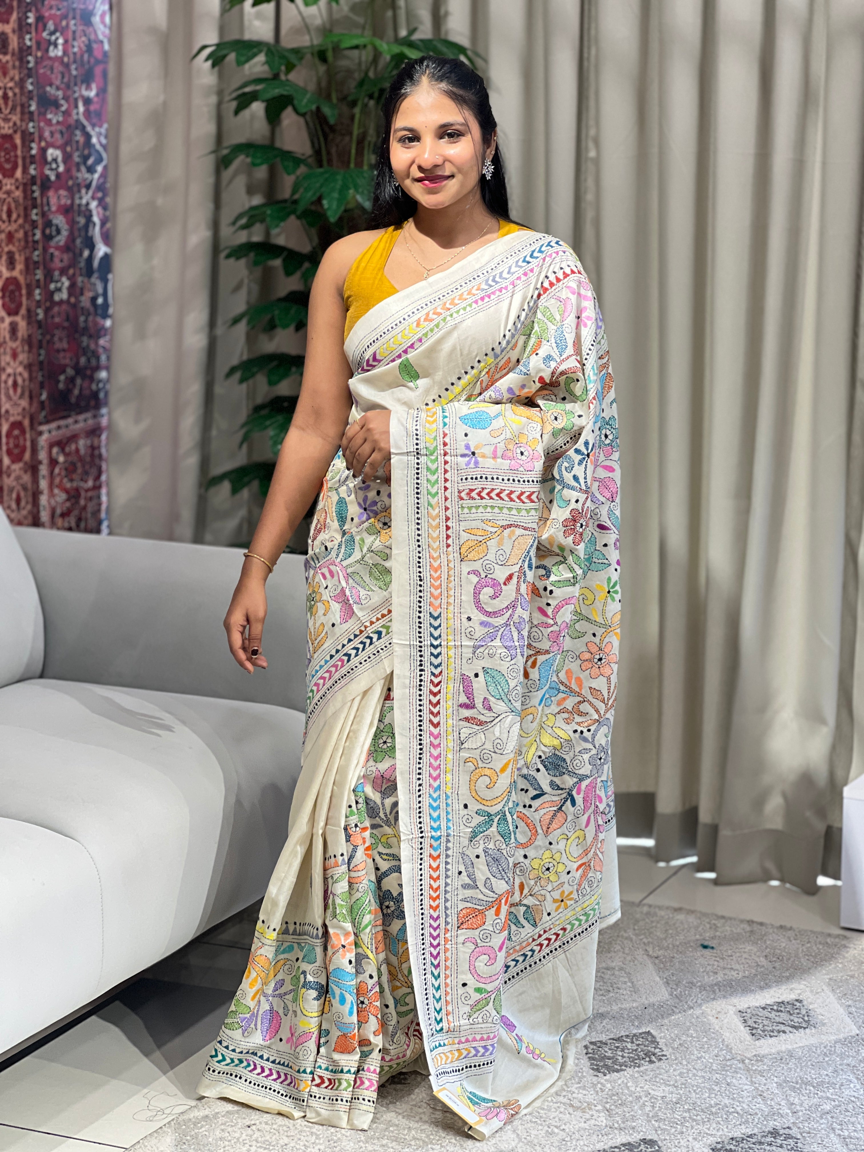 Hand Kantha Embroidered Tussar Saree | AYD140