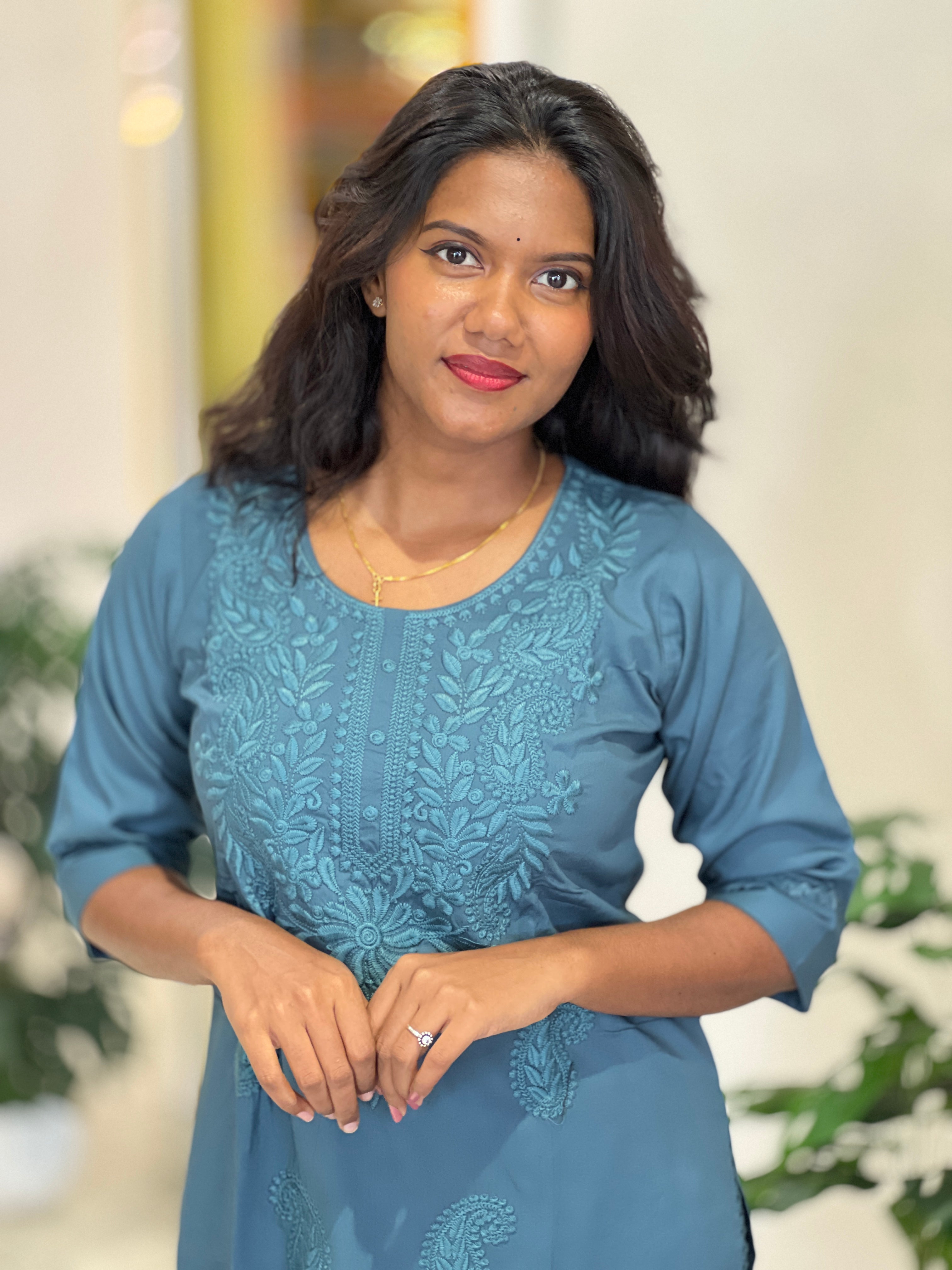 Computerized Lucknowi Embroidery Detailed Cotton Kurta Set | YV127