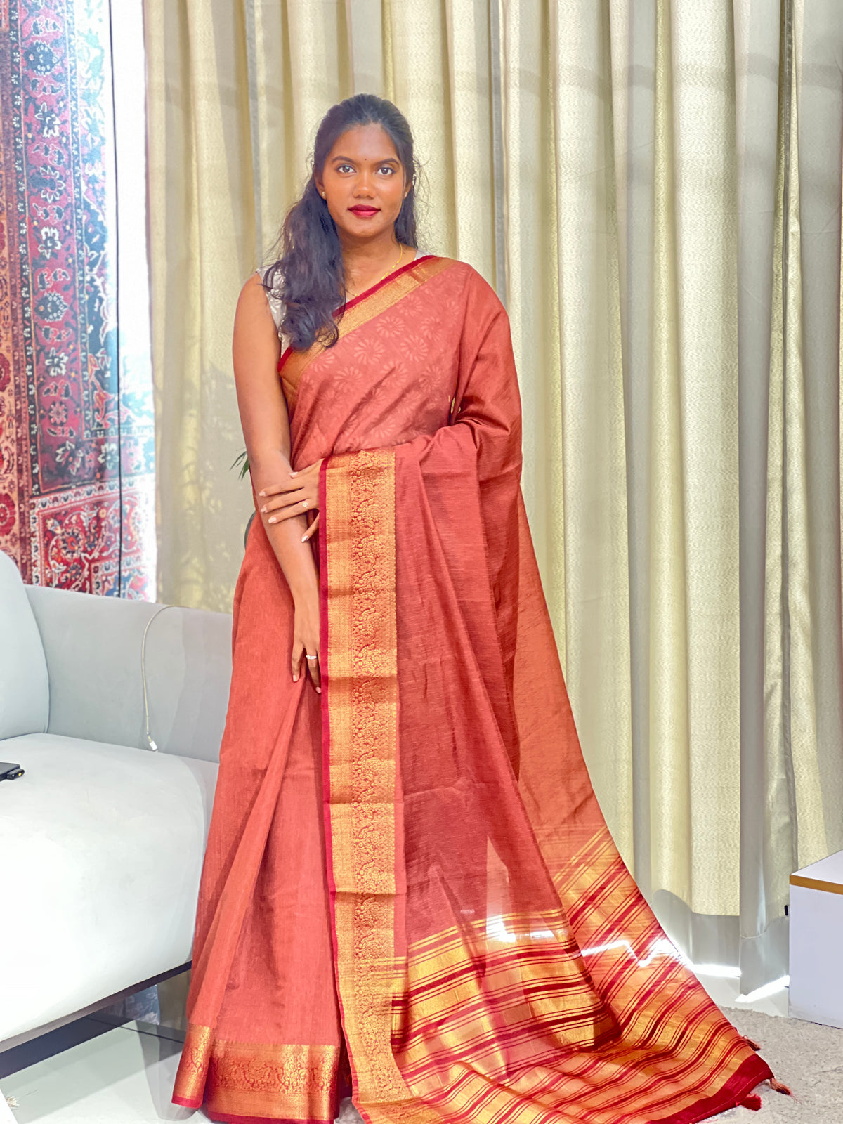 Golden Zari Weaved Border Pattern Cotton Silk Saree | ZSS316