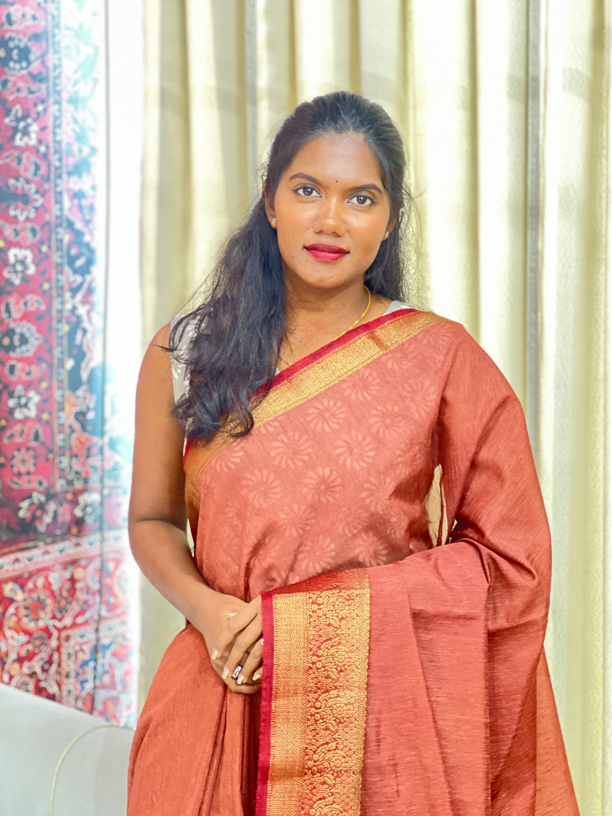 Golden Zari Weaved Border Pattern Cotton Silk Saree | ZSS316