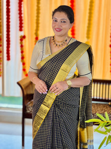 Zari Check Weaving Patterned Handloom Kerala Cotton Saree | KL406