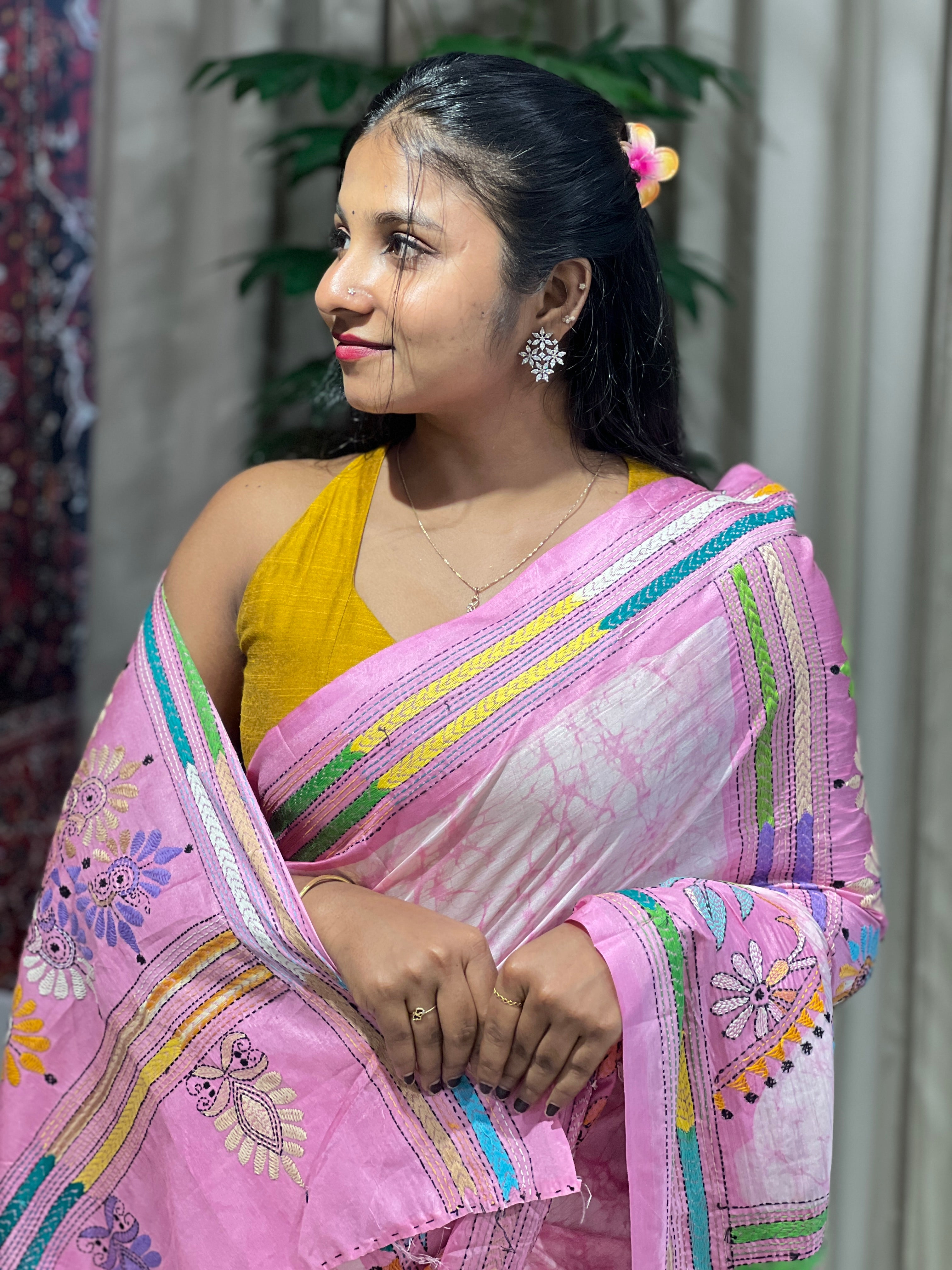 Nakshi Kantha Embroidered Bangalore Silk Saree | AYD153