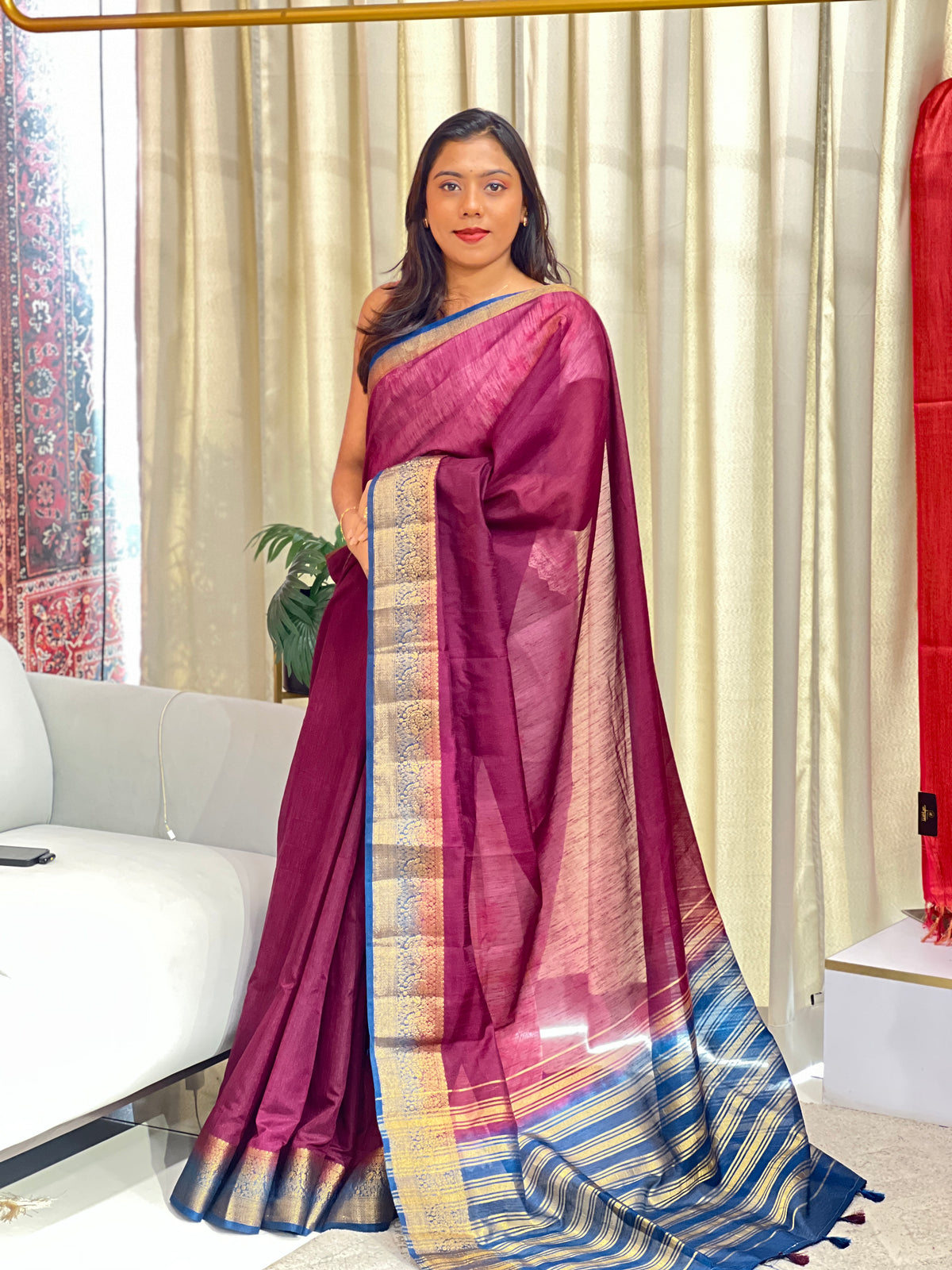 Golden Zari Weaved Border Pattern Cotton Silk Saree | ZSS315