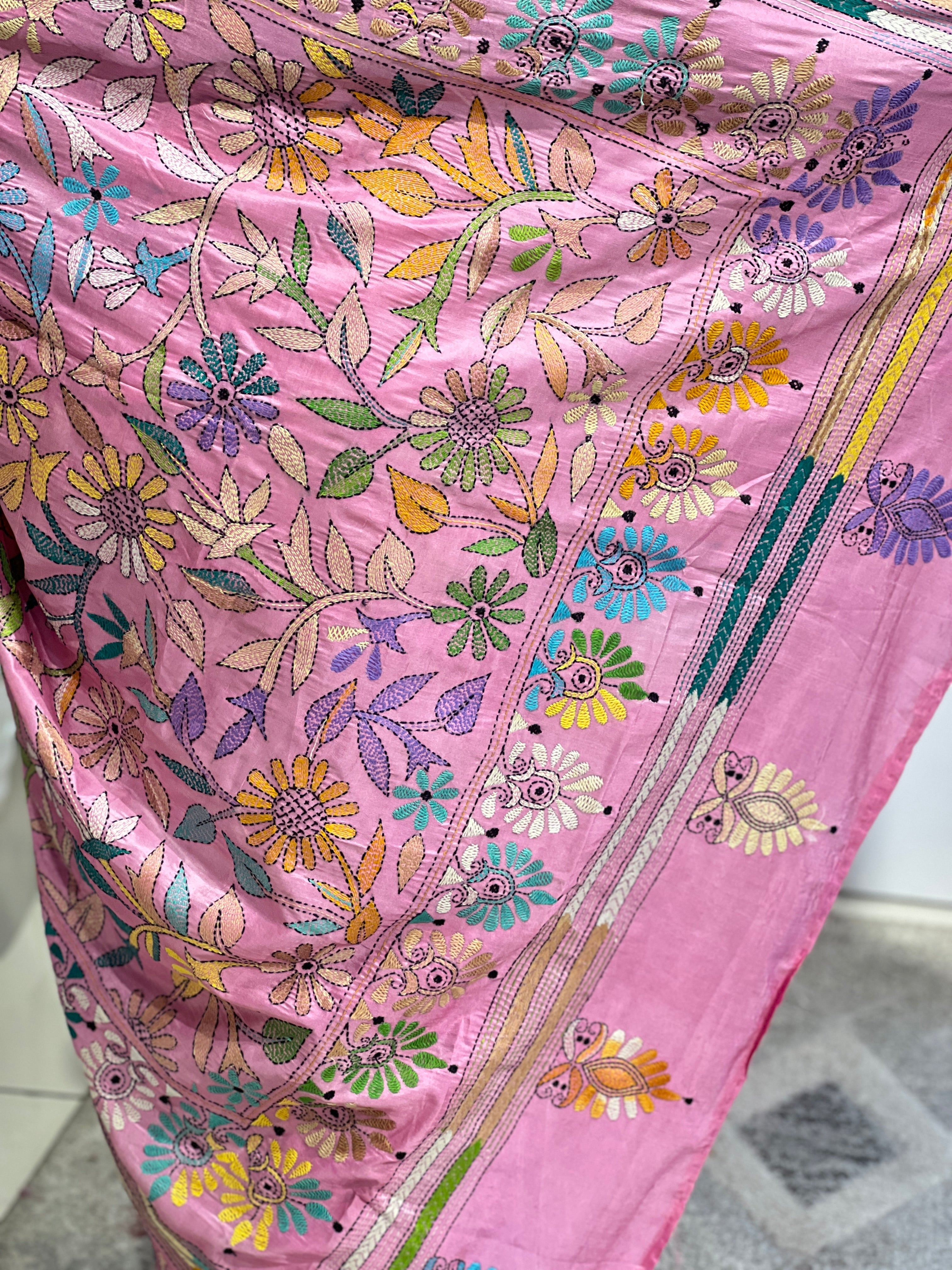 Nakshi Kantha Embroidered Bangalore Silk Saree | AYD153