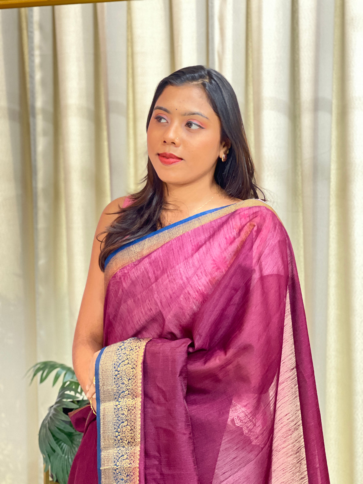 Golden Zari Weaved Border Pattern Cotton Silk Saree | ZSS315