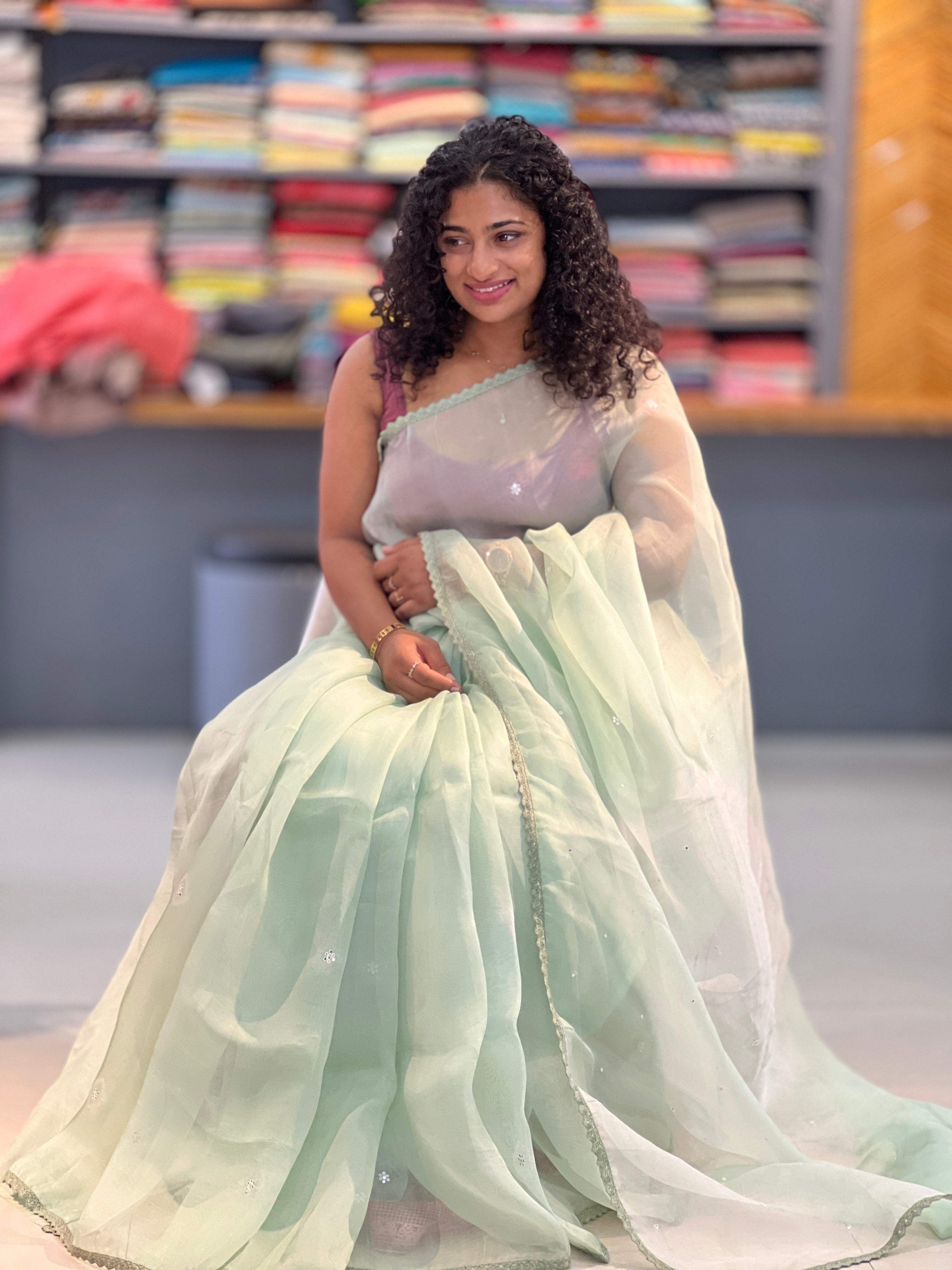Light Green Color Organza Saree | SBS710