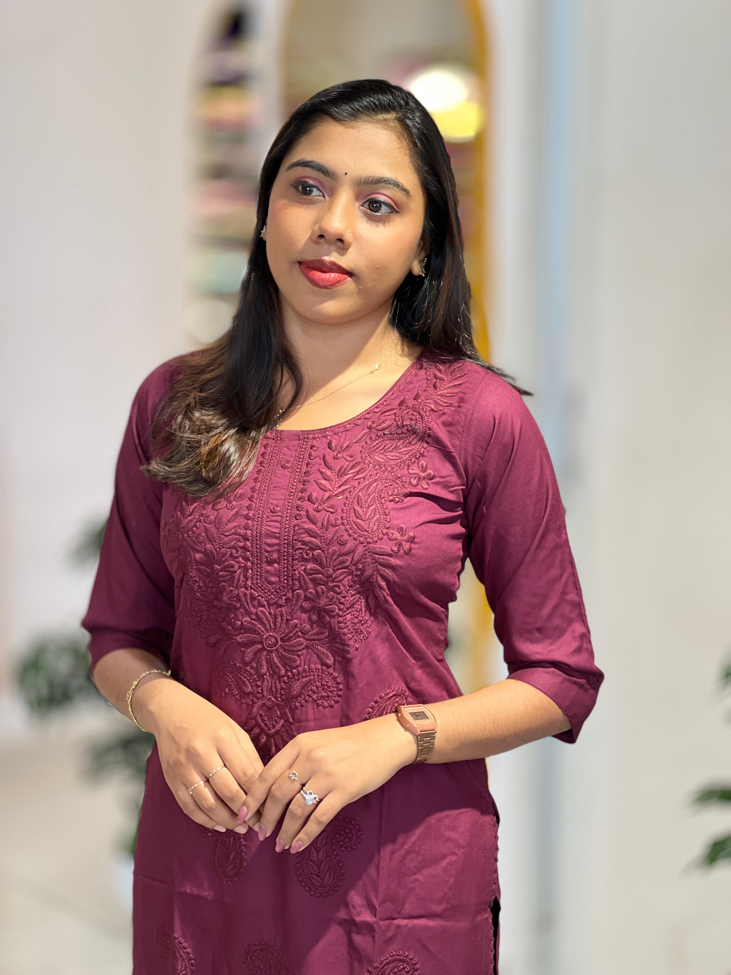 Computerized Lucknowi Embroidery Detailed Cotton Kurta Set | YV120