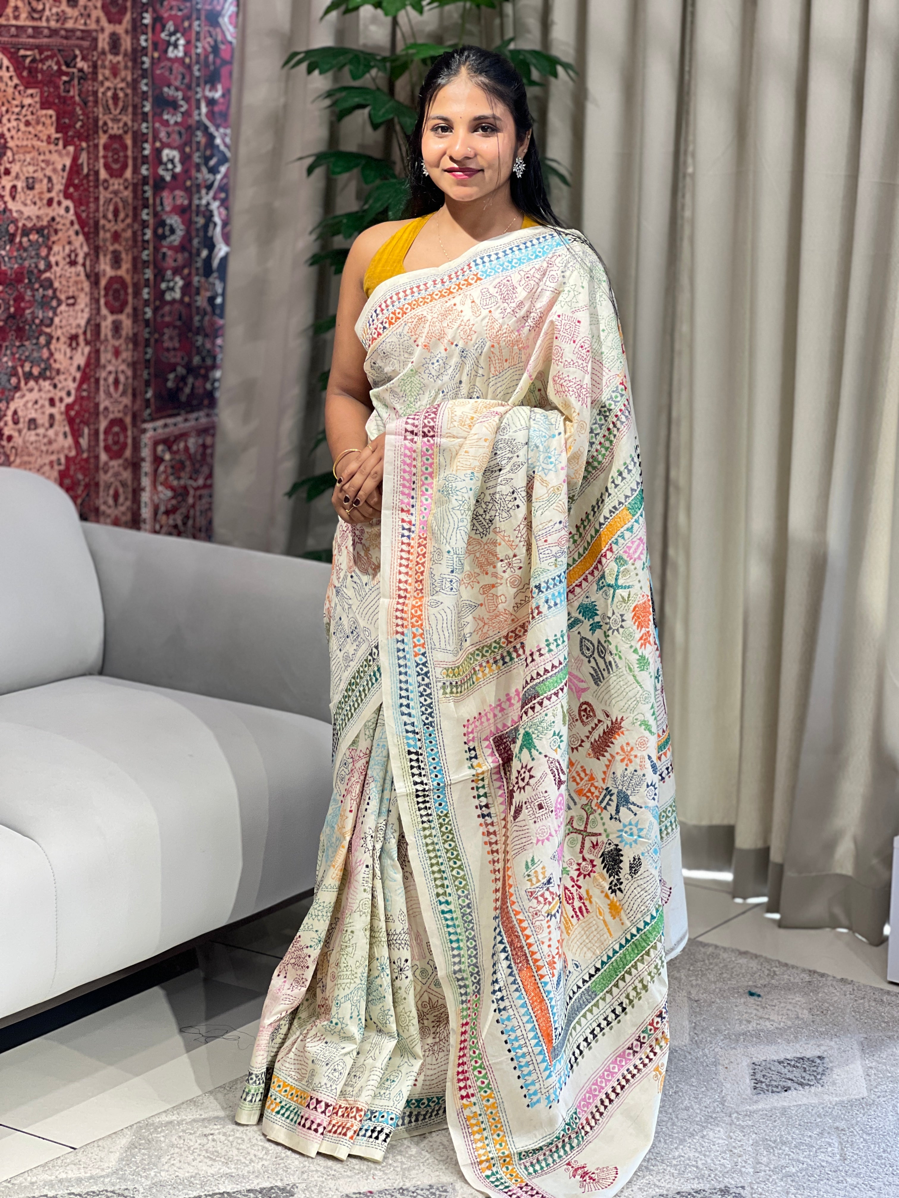 Nakshi Kantha Embroidered Pure Tussar Saree | AYD150