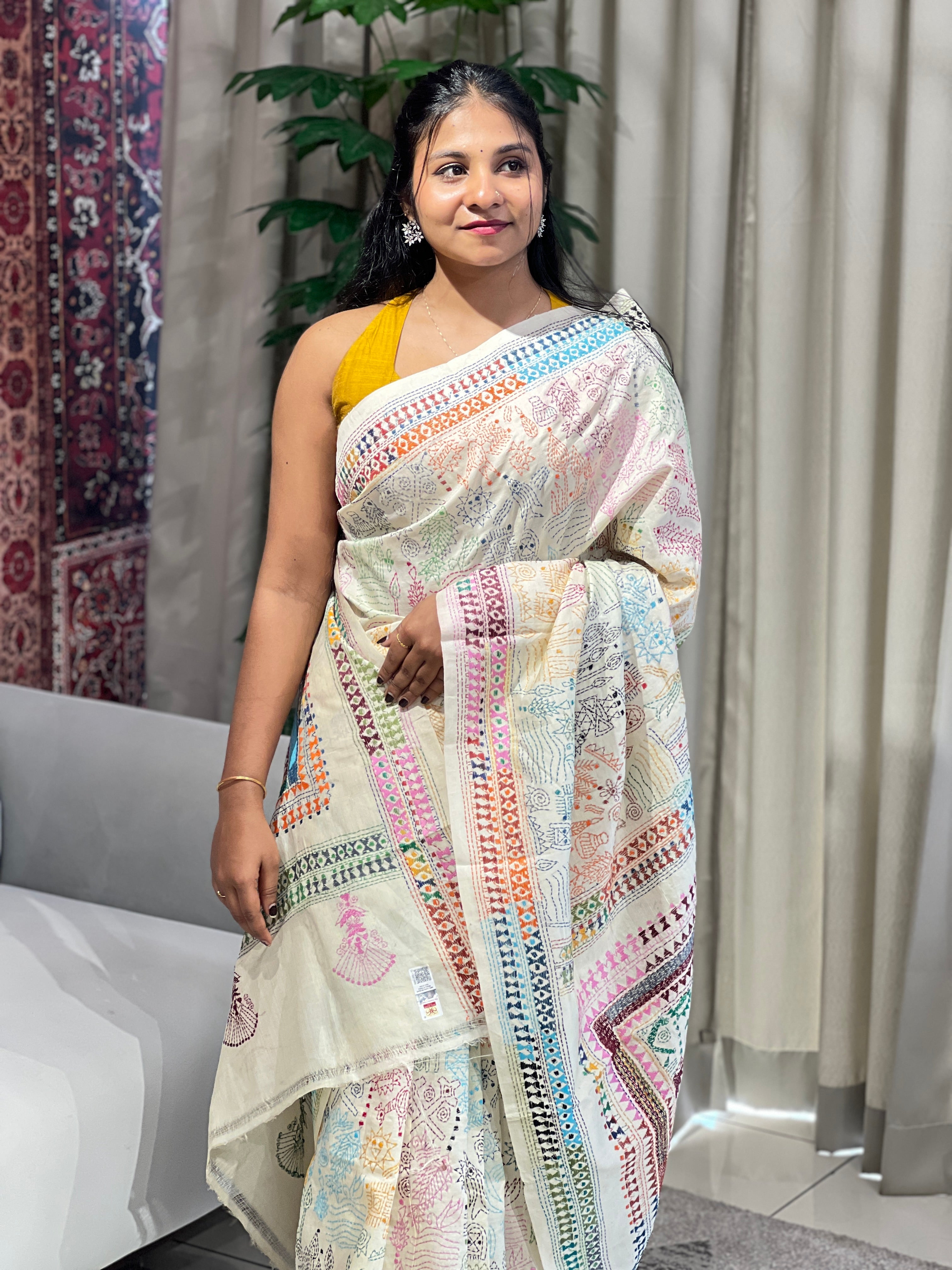 Nakshi Kantha Embroidered Pure Tussar Saree | AYD150