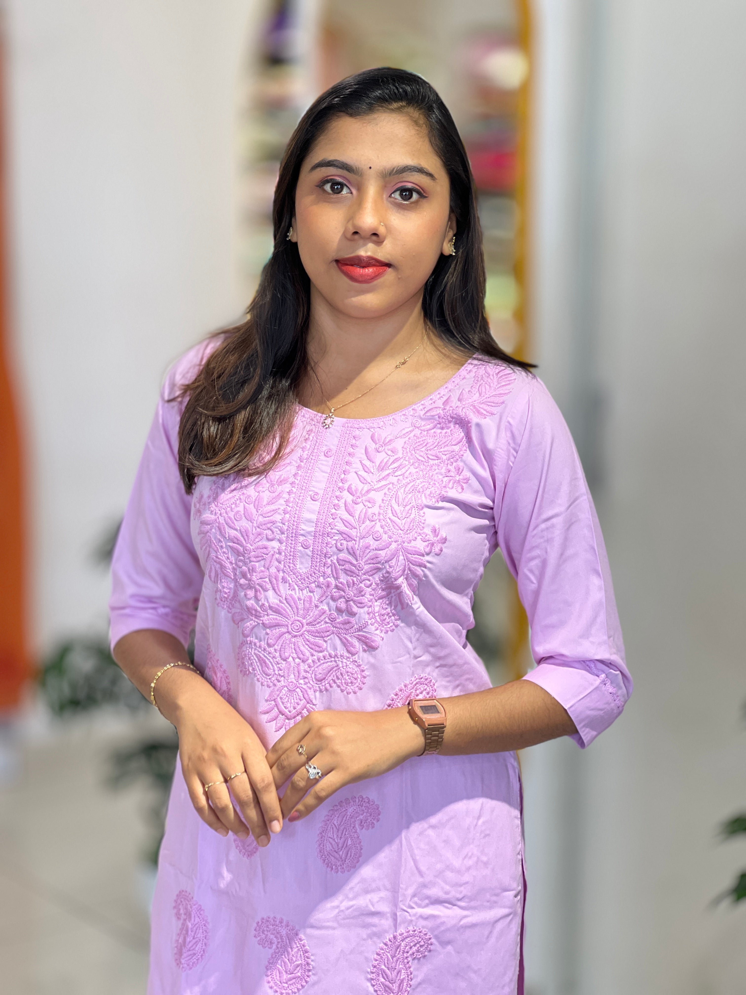 Computerized Lucknowi Embroidery Detailed Cotton Kurta Set | YV122