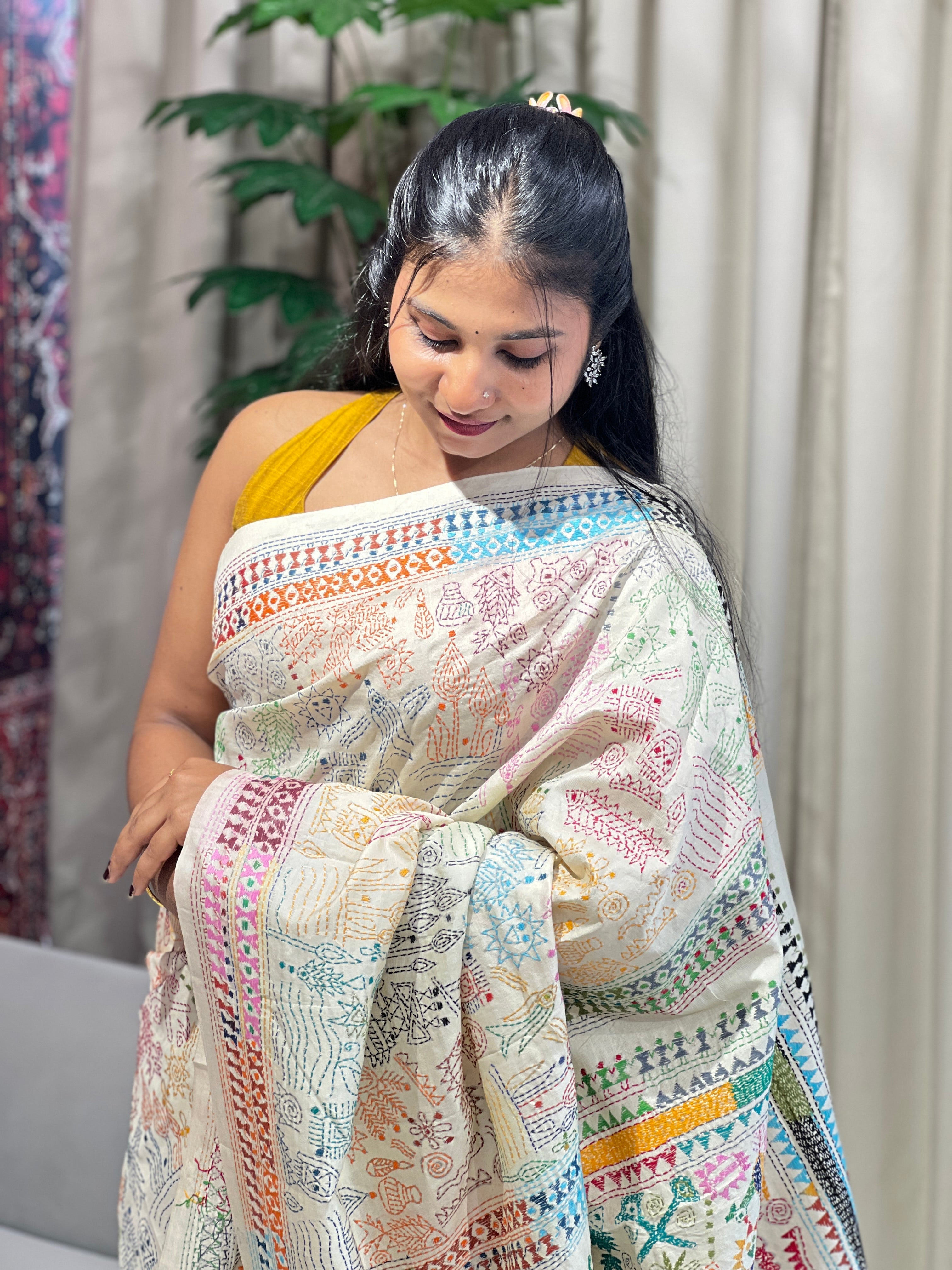 Nakshi Kantha Embroidered Pure Tussar Saree | AYD150