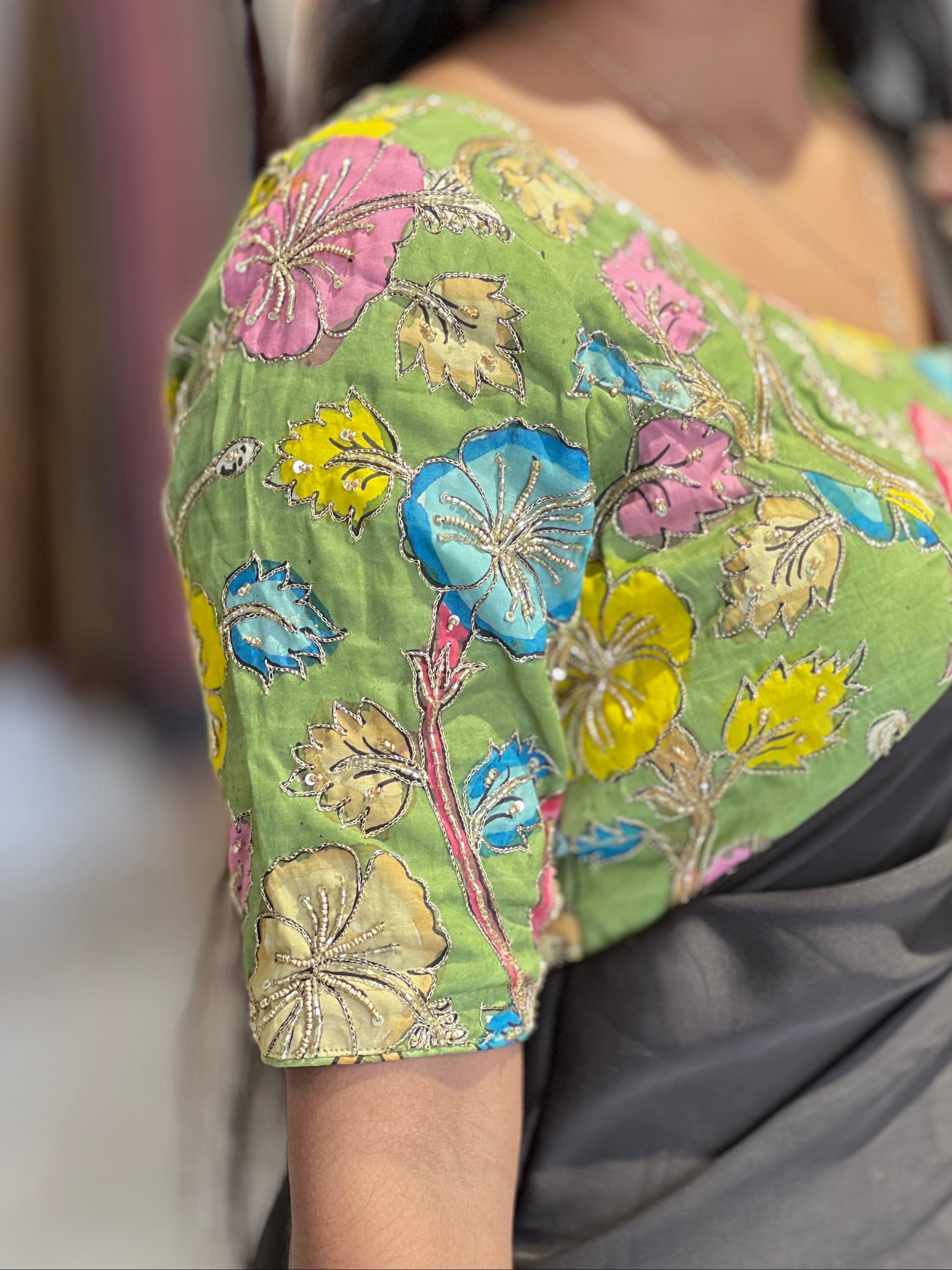 Pure Kalamkari With Zari Detailed Cotton Stitched Blouse | IT162
