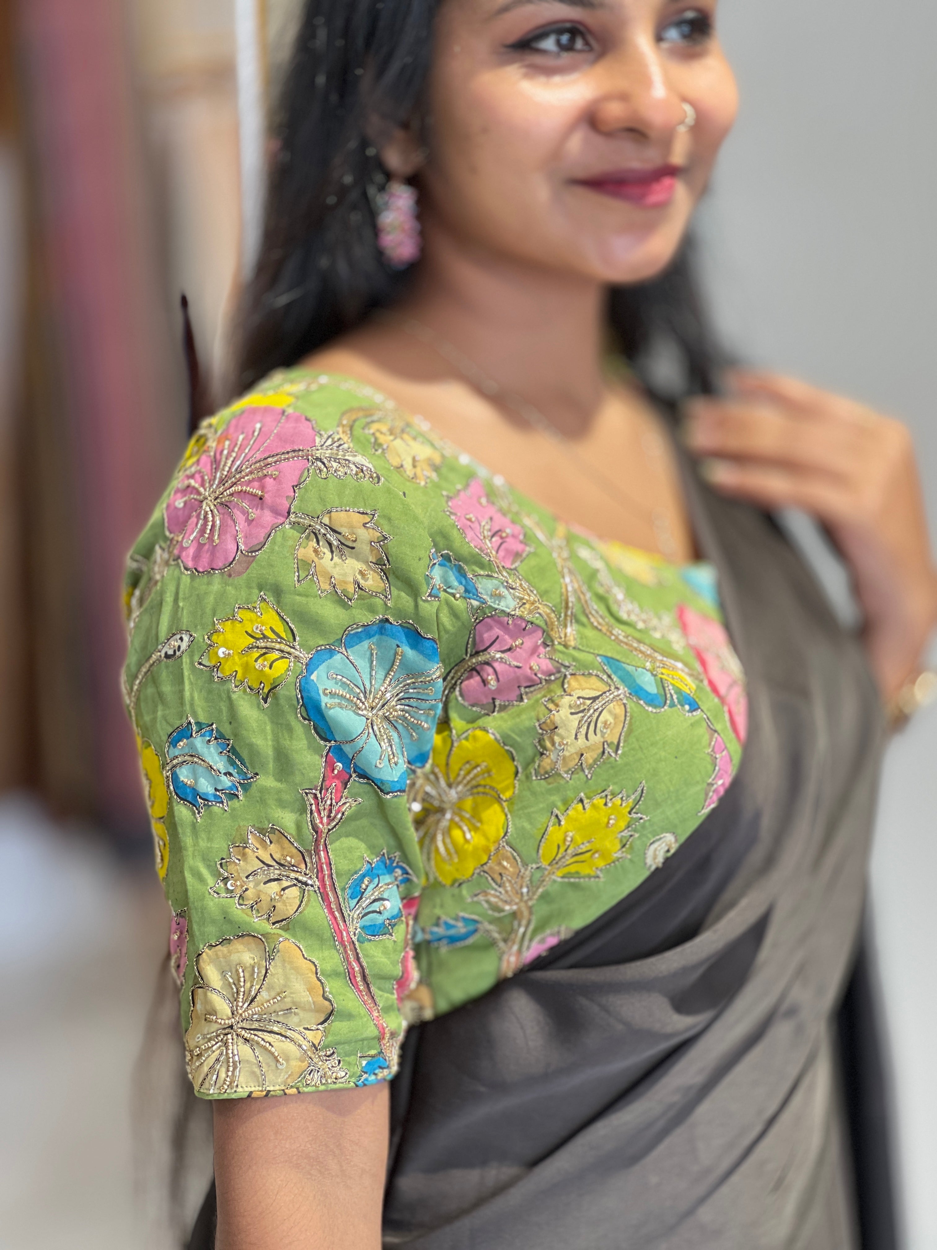 Pure Kalamkari With Zari Detailed Cotton Stitched Blouse | IT162
