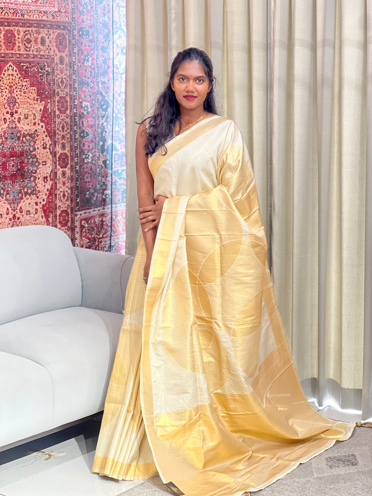 Circular Pattern Chanderi Finish Saree | HT498