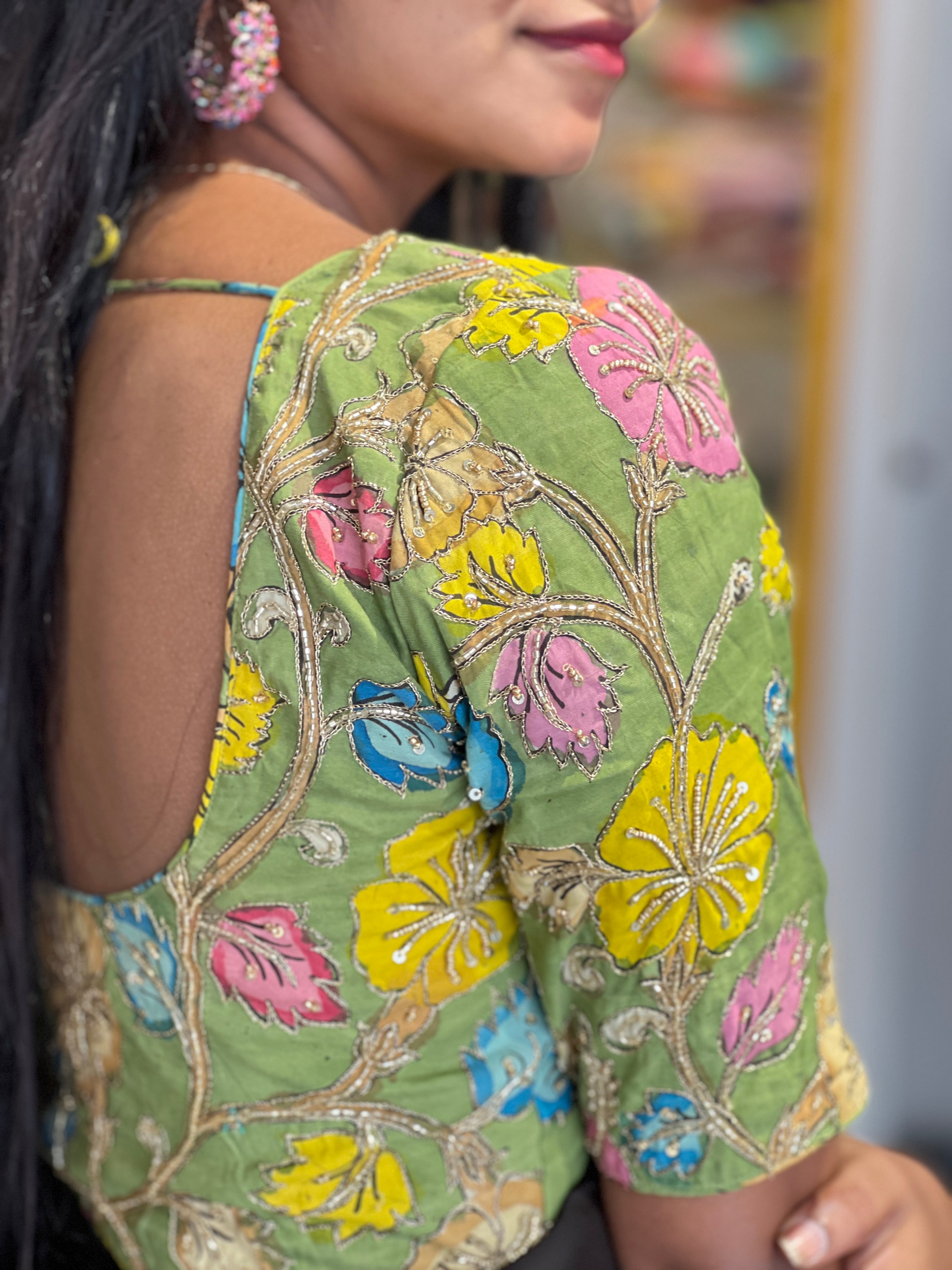 Pure Kalamkari With Zari Detailed Cotton Stitched Blouse | IT162