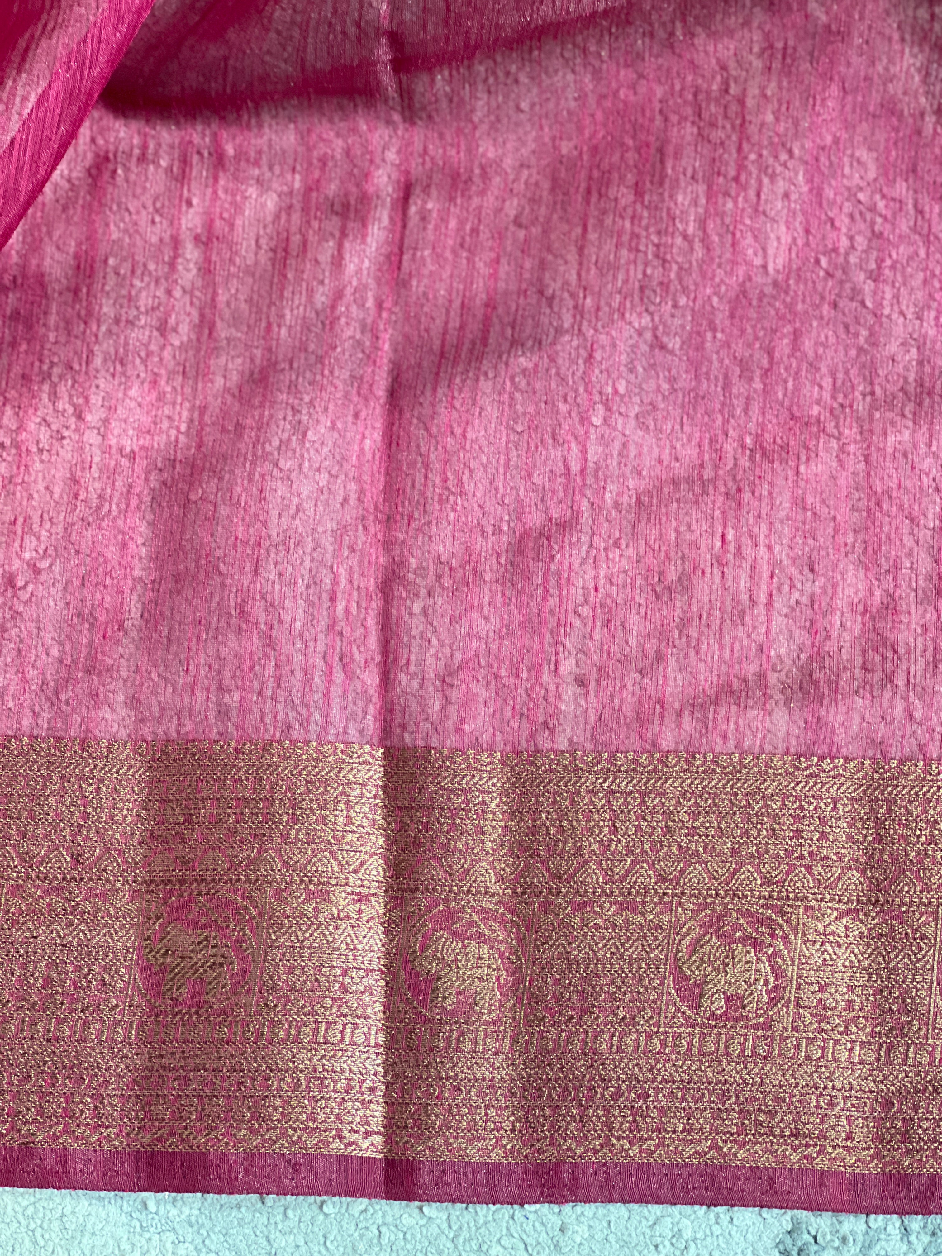Golden Zari Weaved Border Pattern Linen Finish Saree | YNG1289