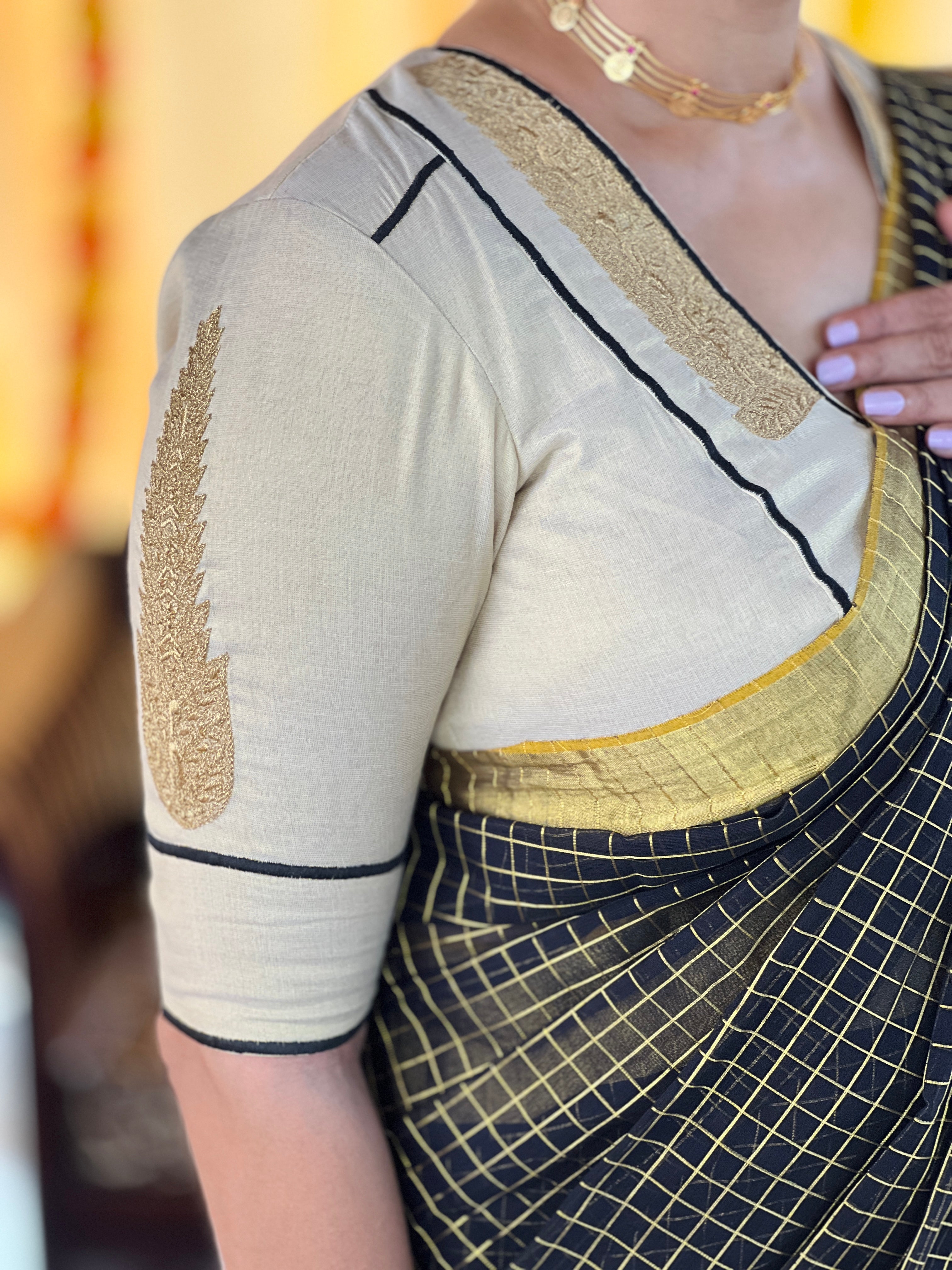 Hand & Machine Embroidery Detailed Kerala Cotton Blouse Material | BM206