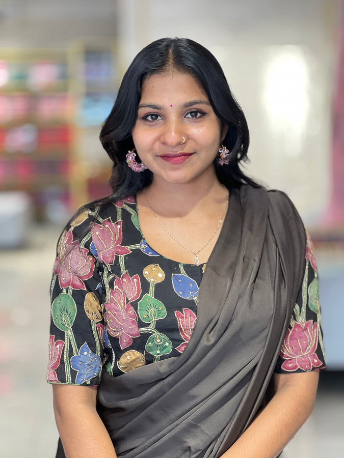 Embroidery Highlighted Pen Kalamkari Stitched Silk Blouse | IT157