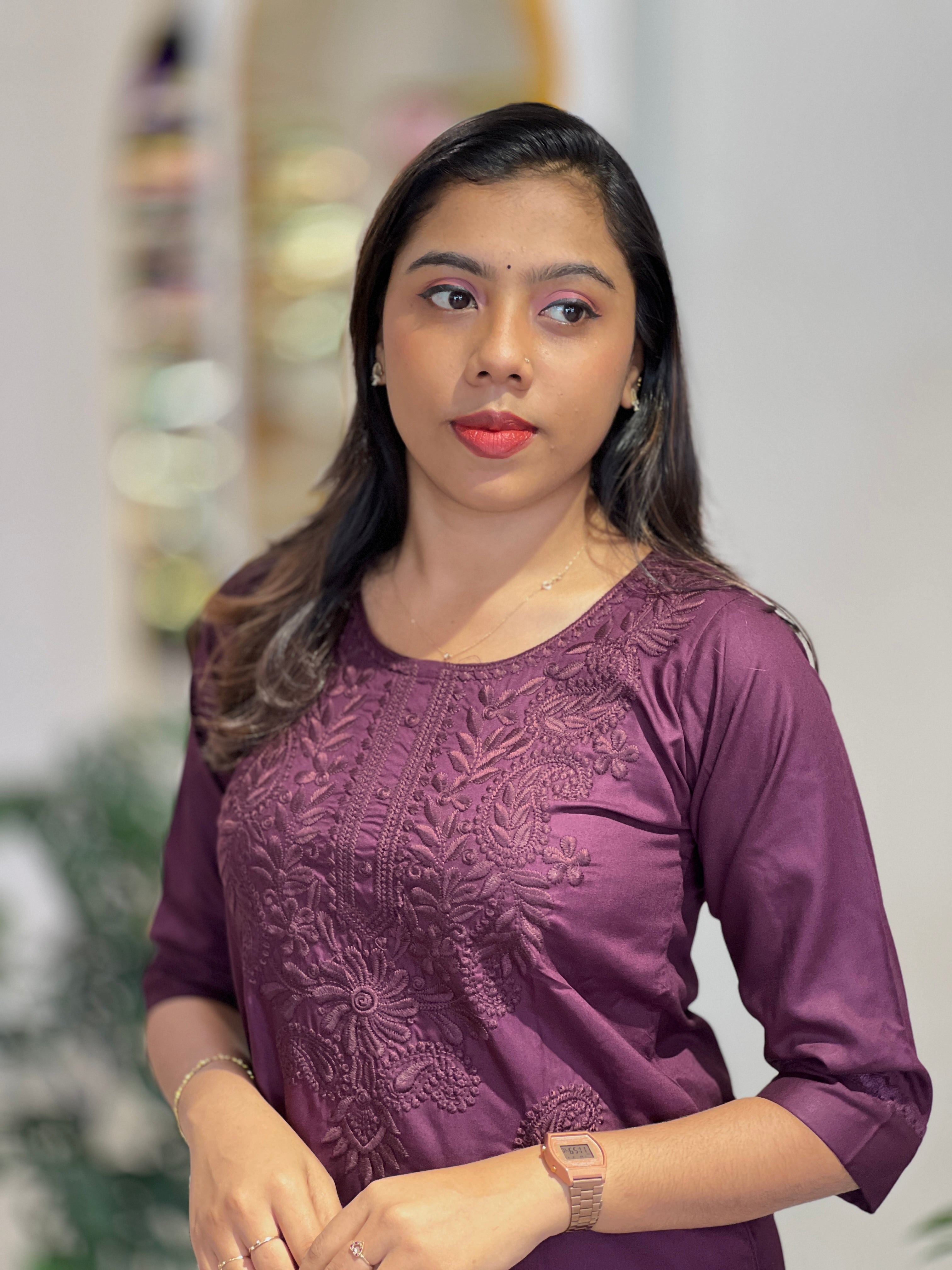Computerized Lucknowi Embroidery Detailed Cotton Kurta Set | YV126