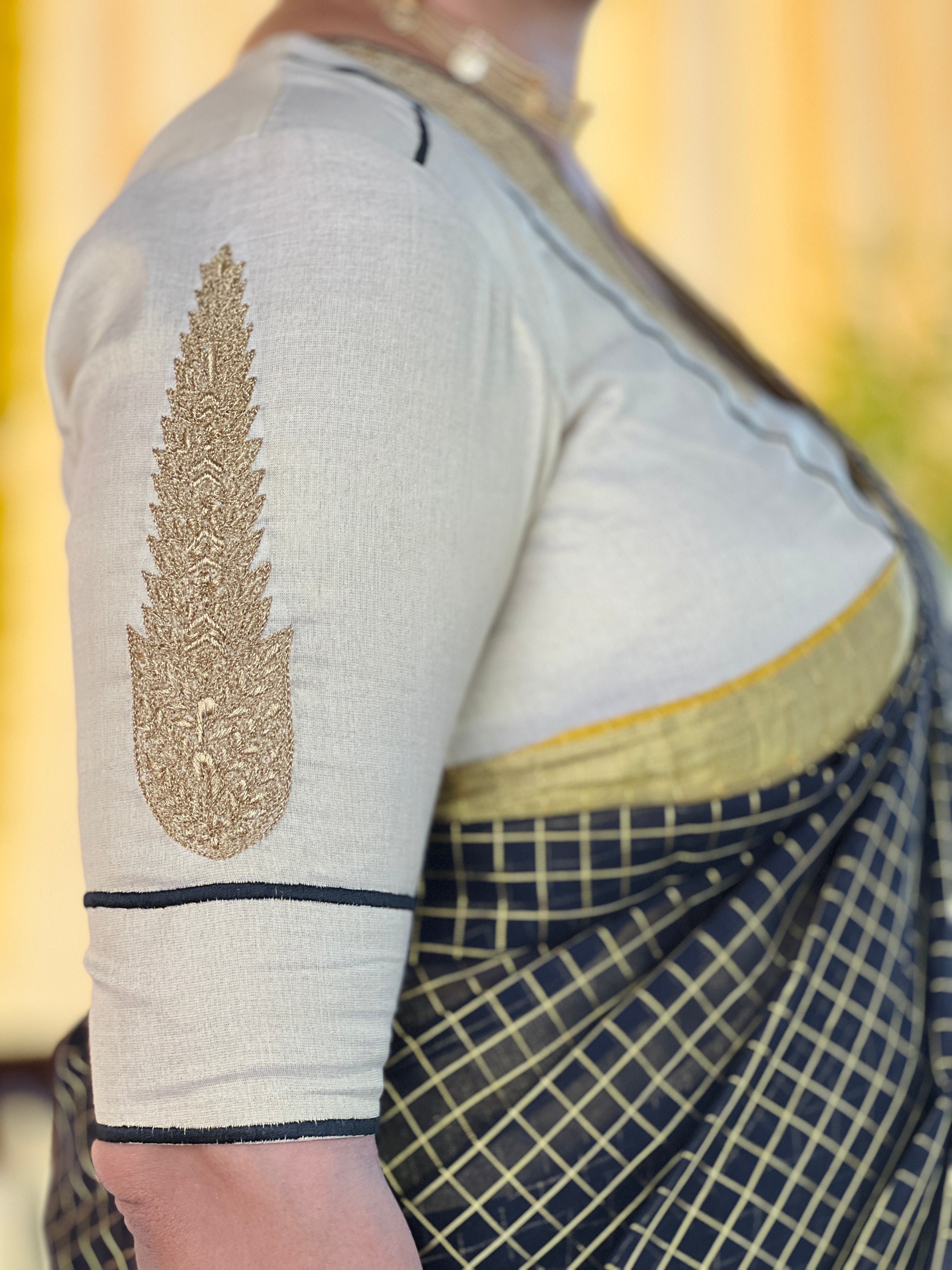 Hand & Machine Embroidery Detailed Kerala Cotton Blouse Material | BM206
