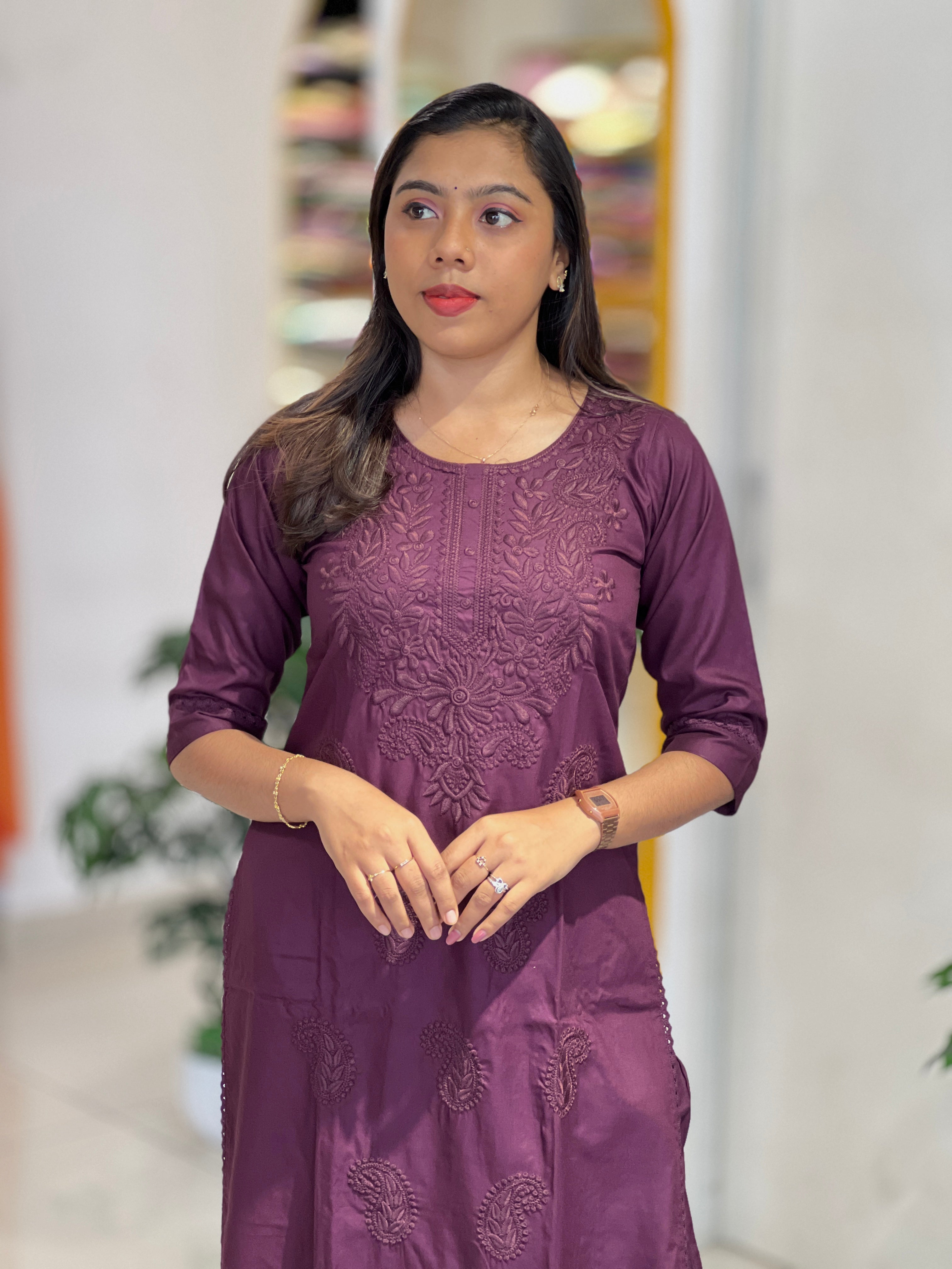 Computerized Lucknowi Embroidery Detailed Cotton Kurta Set | YV126