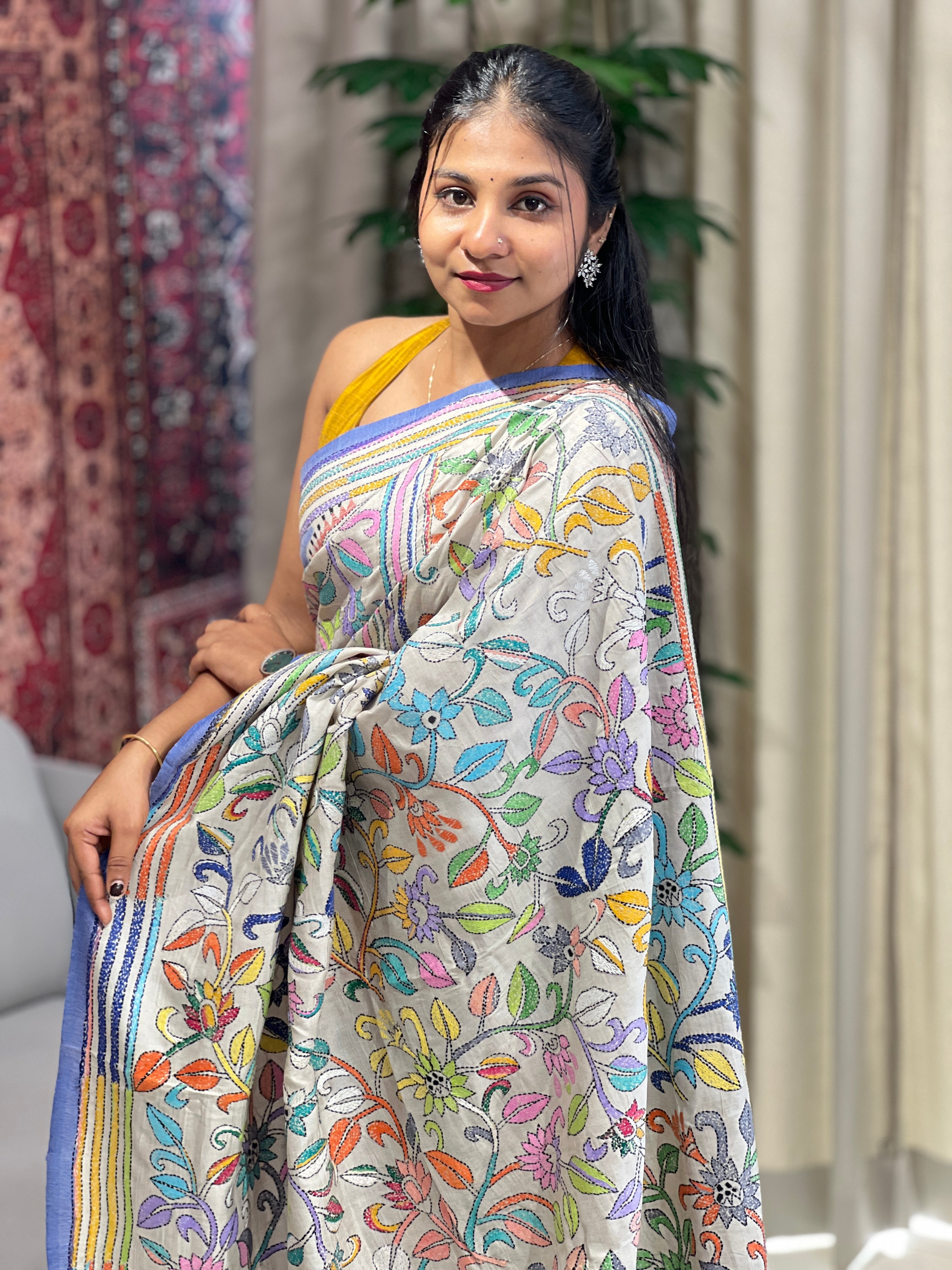 Nakshi Kantha Embroidered Tussar Saree | AYD152