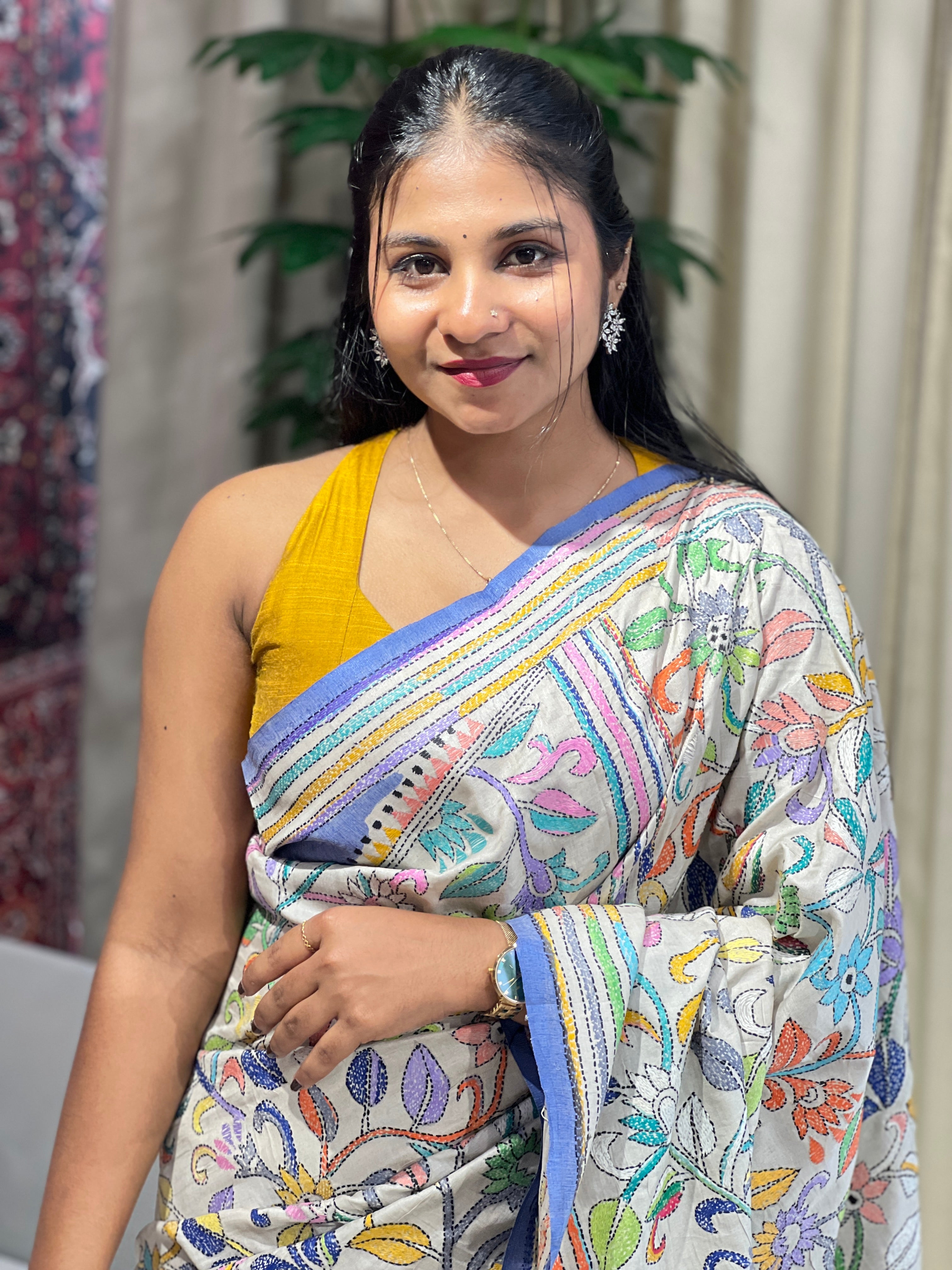 Nakshi Kantha Embroidered Tussar Saree | AYD152