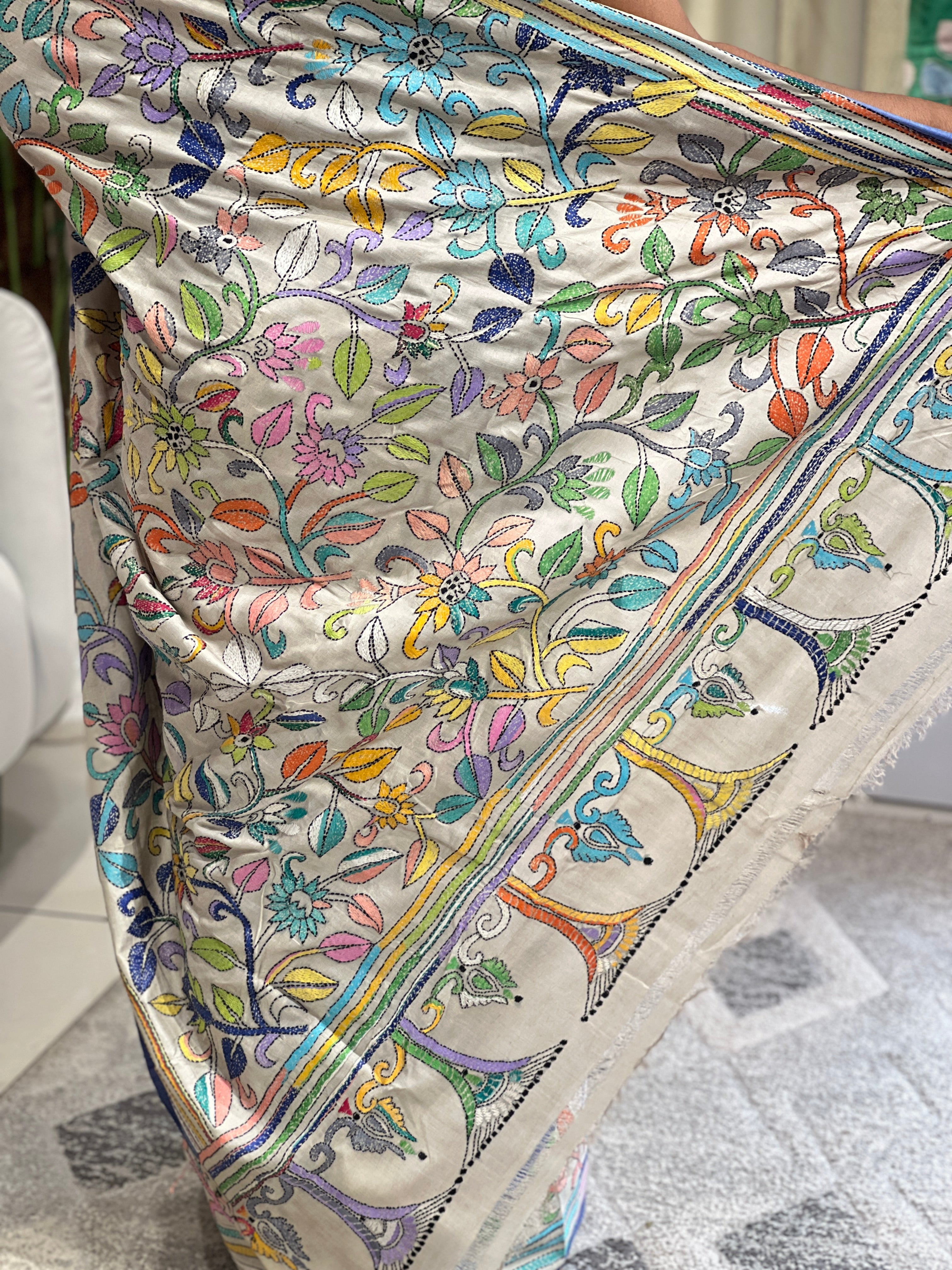 Nakshi Kantha Embroidered Tussar Saree | AYD152