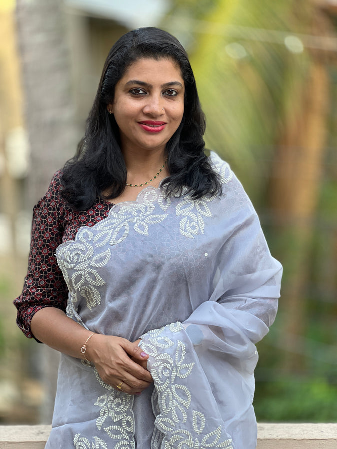 Hand Beads Work Design Silk Organza Saree | CA105