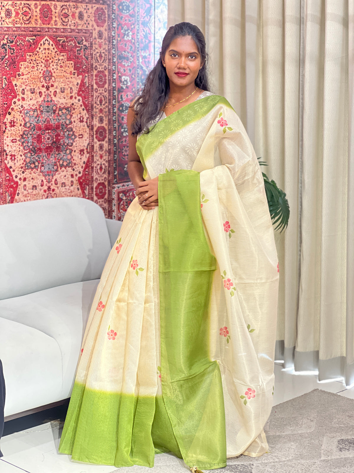 Tissue Woven Line Pattern Chanderi Saree | HT546