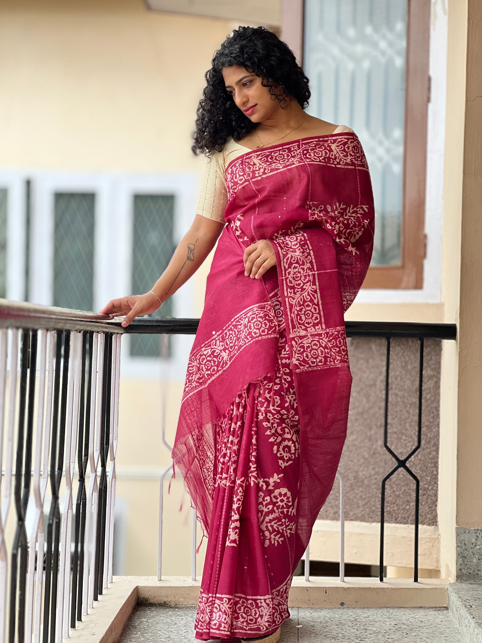 Toast Brown Cotton Linen Batik Printed Saree – MySilkLove