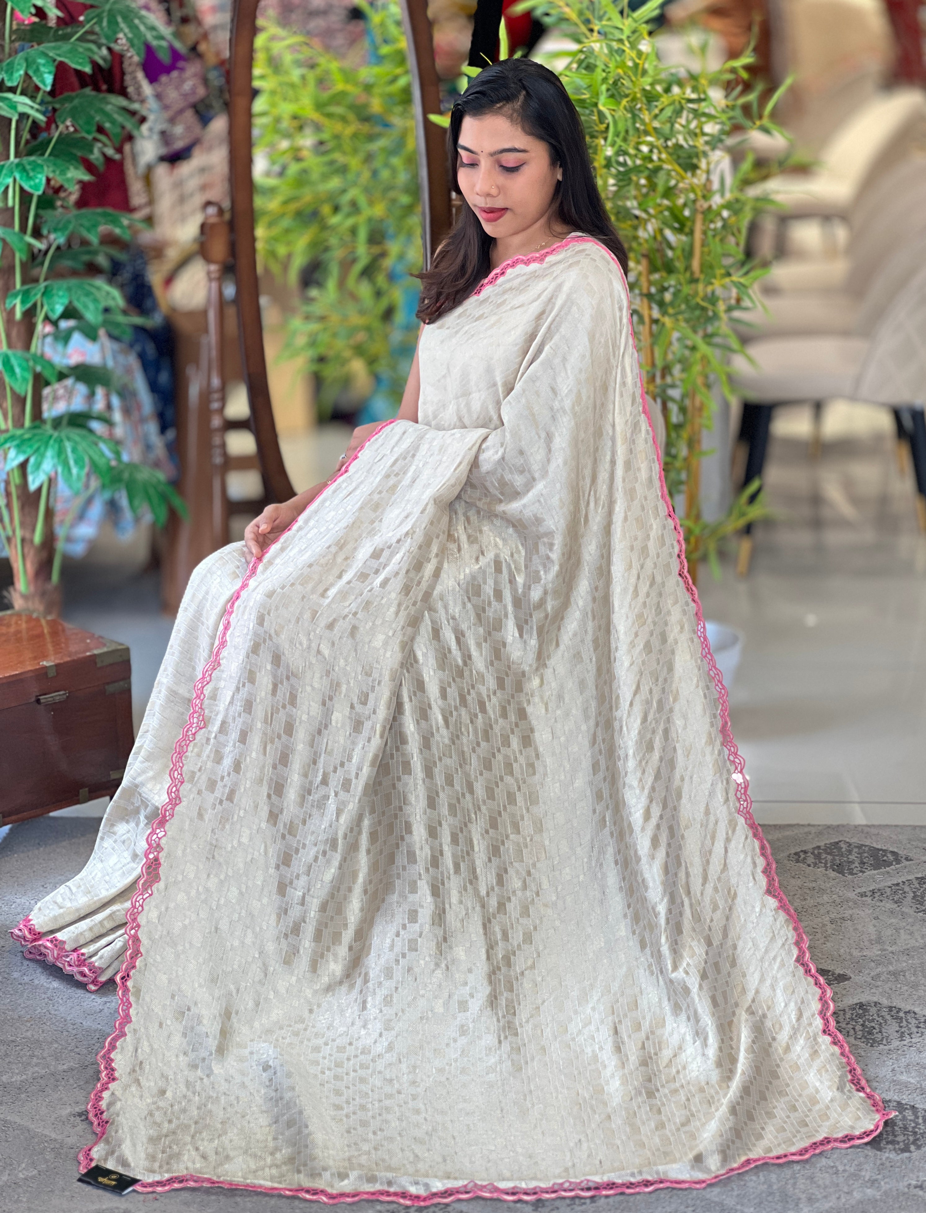 Twine Cut Work Border Detailed Banarasi Silk Saree | TC459