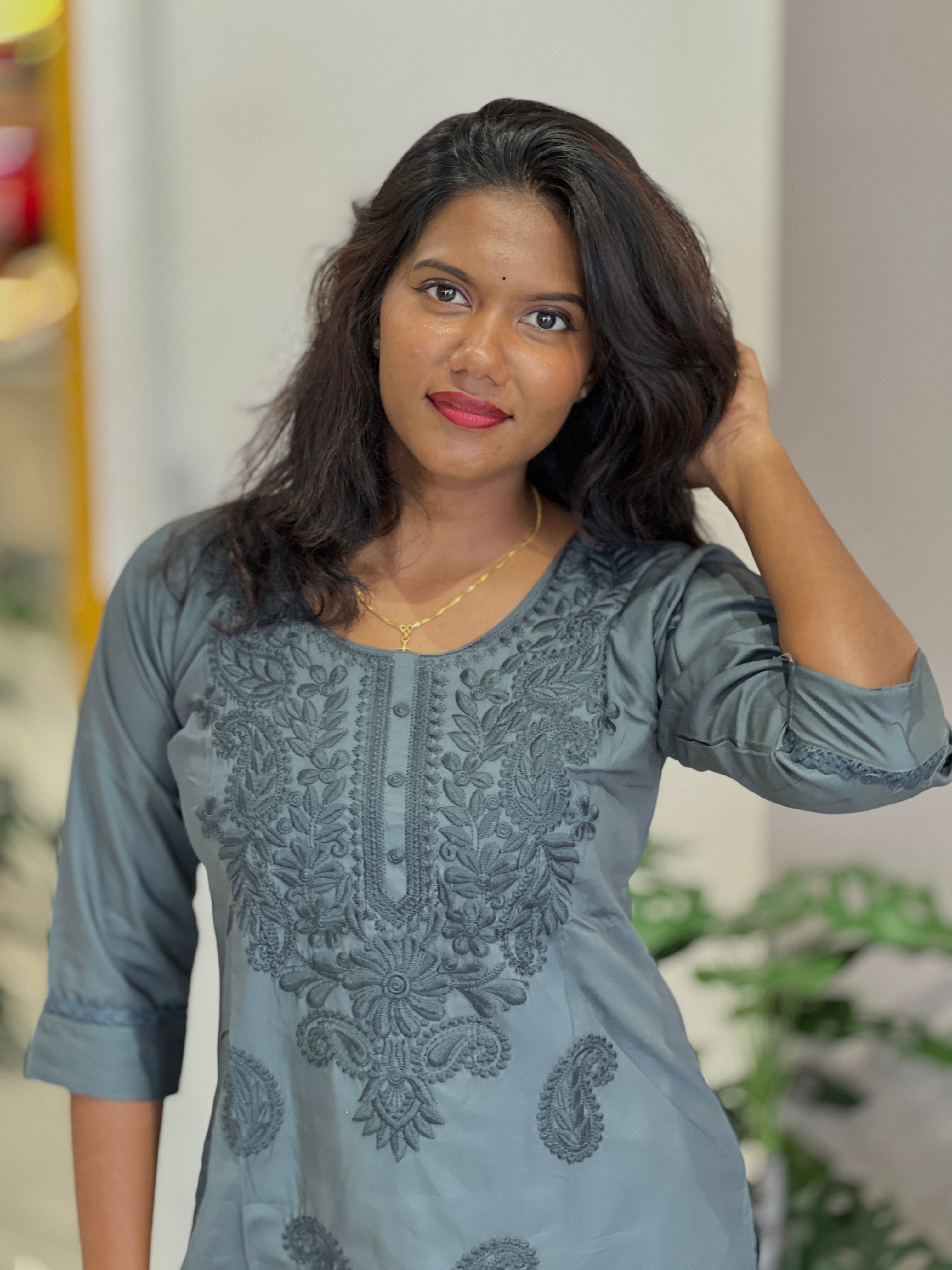 Computerized Lucknowi Embroidery Detailed Cotton Kurta Set | YV123