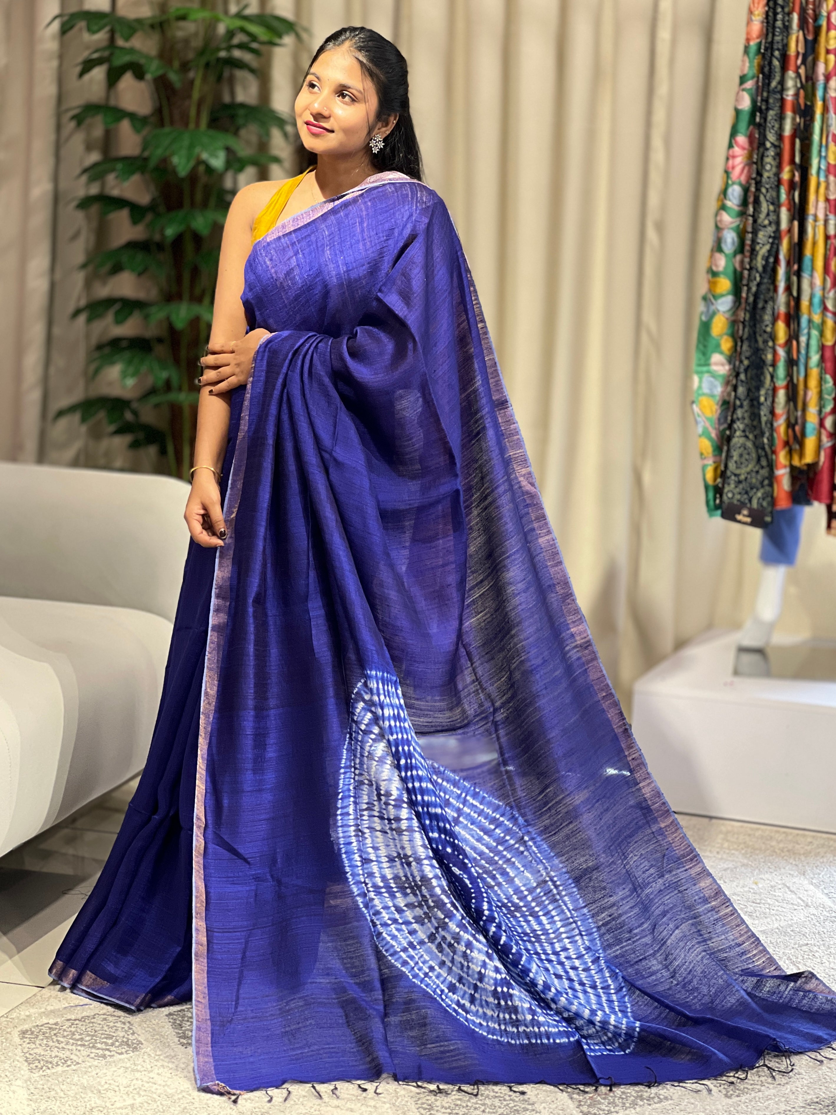 Hand Tie & Dye Detailed Jute Saree | RGD748