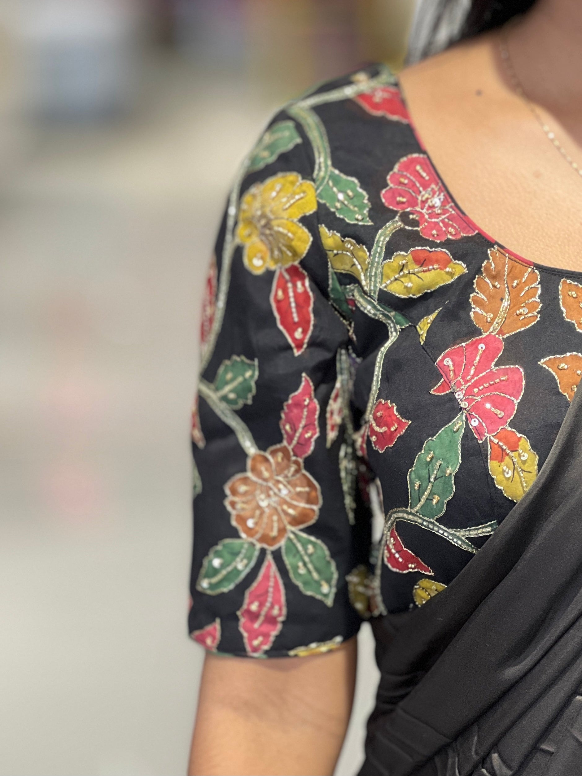 Embroidered Pen Kalamkari Cotton Stitched Blouse |  IT160