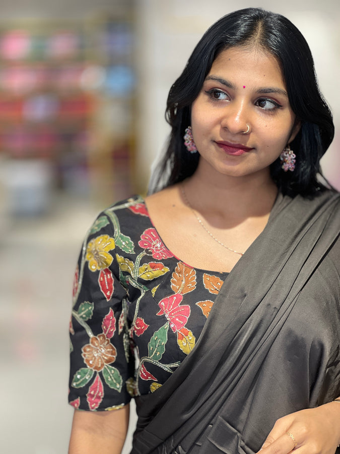 Embroidered Pen Kalamkari Cotton Stitched Blouse |  IT160